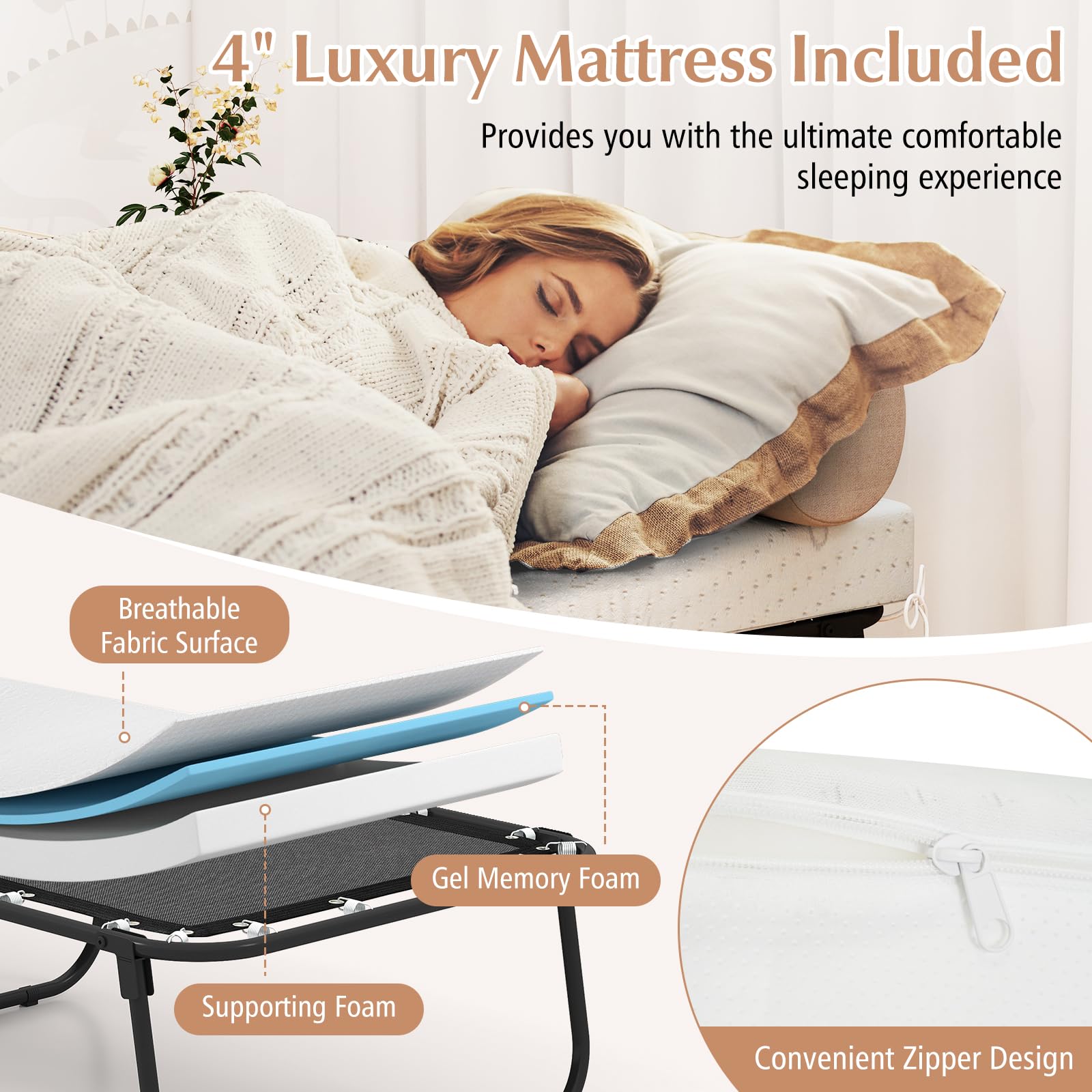 KOMFOTT Folding Bed with Mattress( 75” x 31.5” x 18.5”)