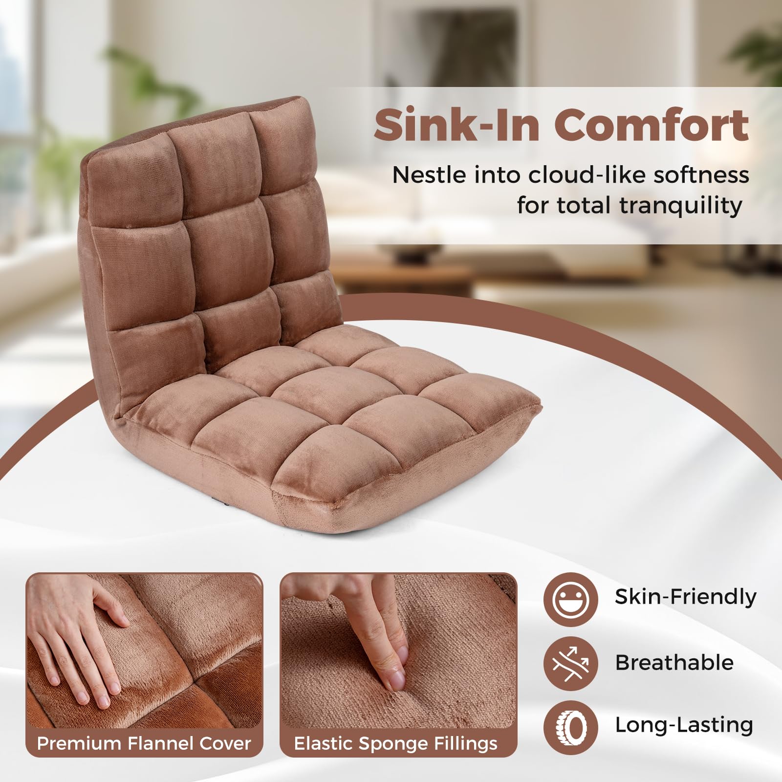 KOMFOTT Floor Chair with Back Support, Foldling Gaming Sofa Chair with Comfy Cushion