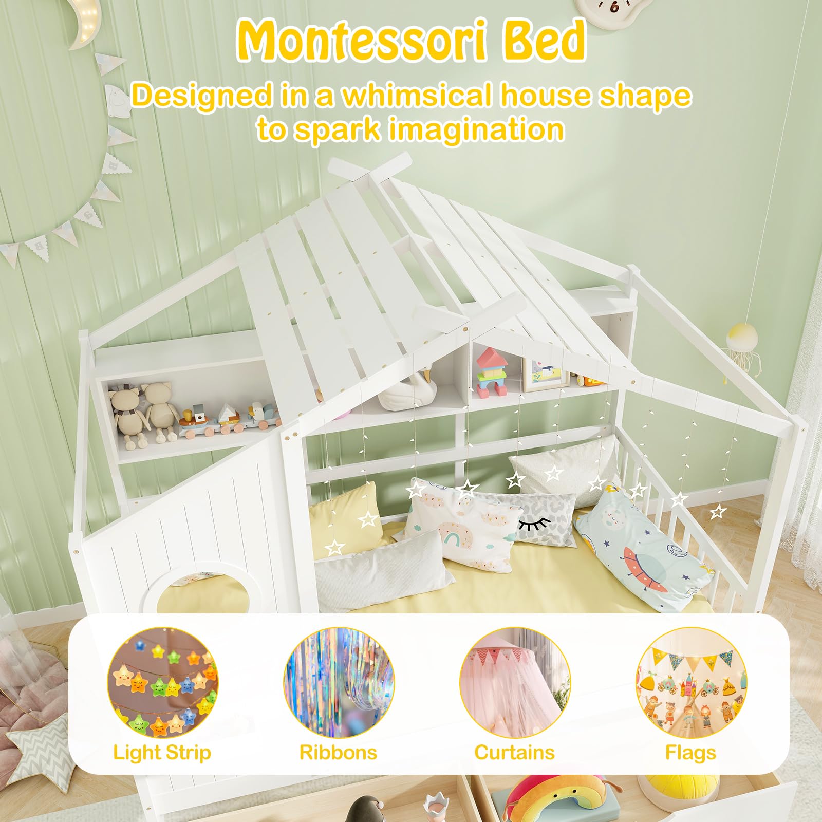 KOMFOTT Twin Size Wood House Bed with 2 Drawers(Twin with Drawers)