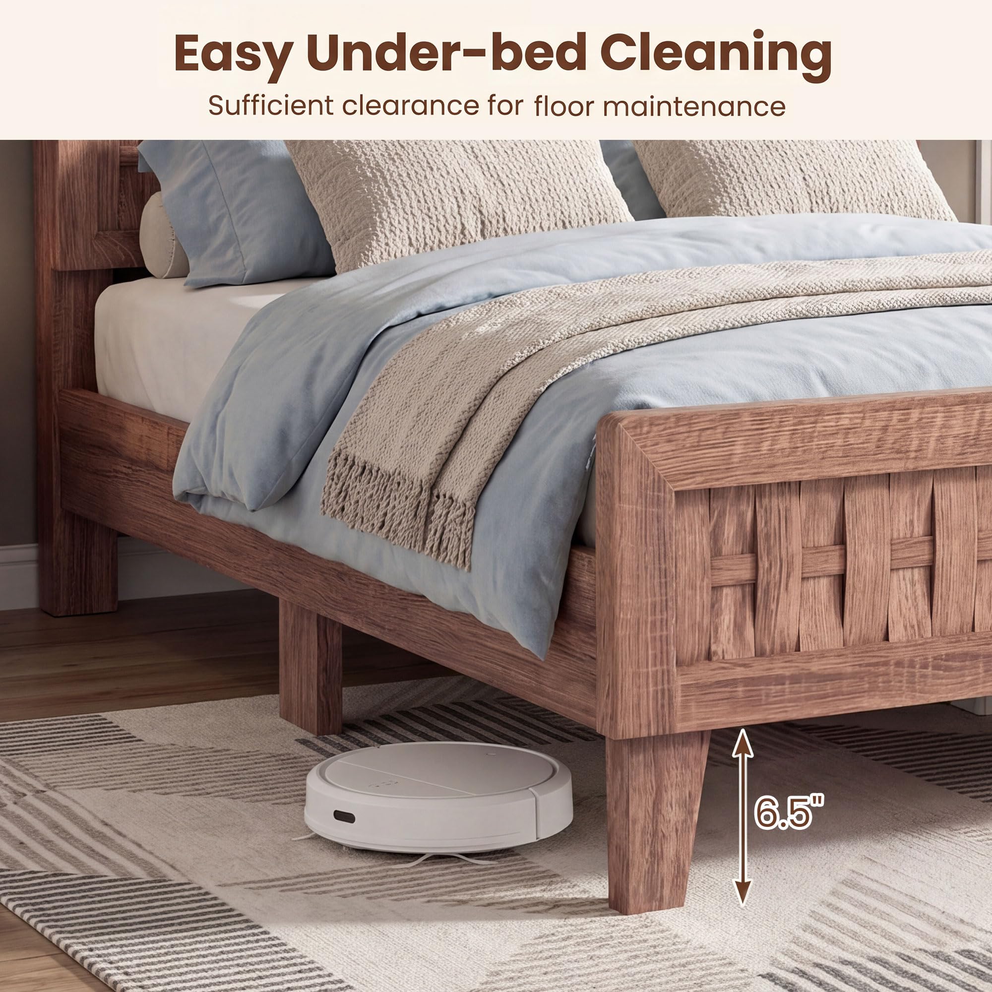 KOMFOTT Queen/Full/Twin Bed Frame Mid Century Modern Platform Bed