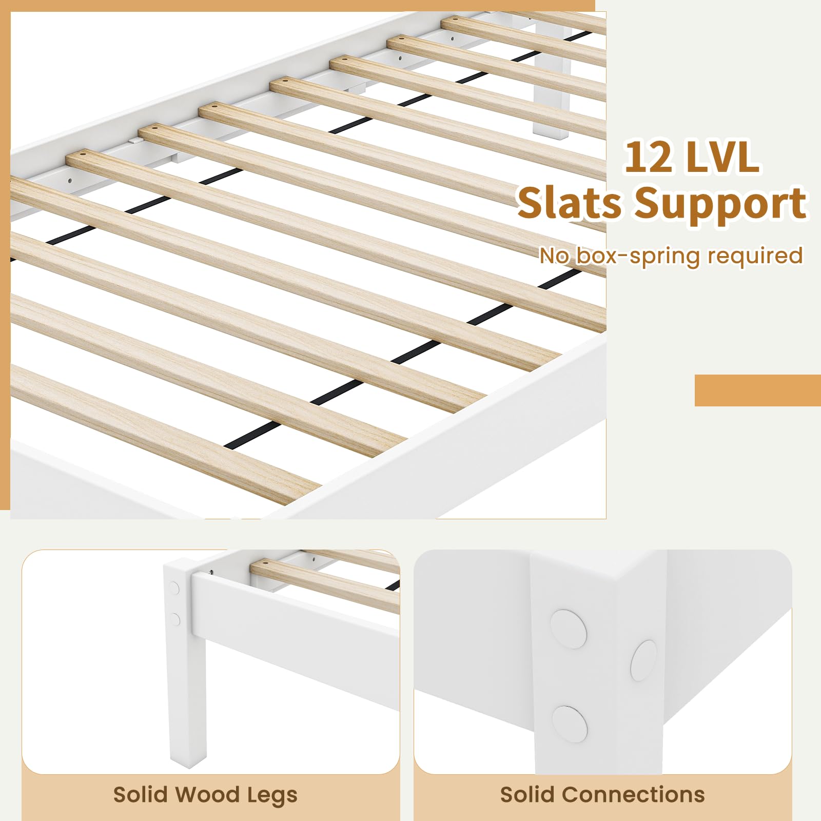 KOMFOTT Wood Platform Bed Frame with Headboard