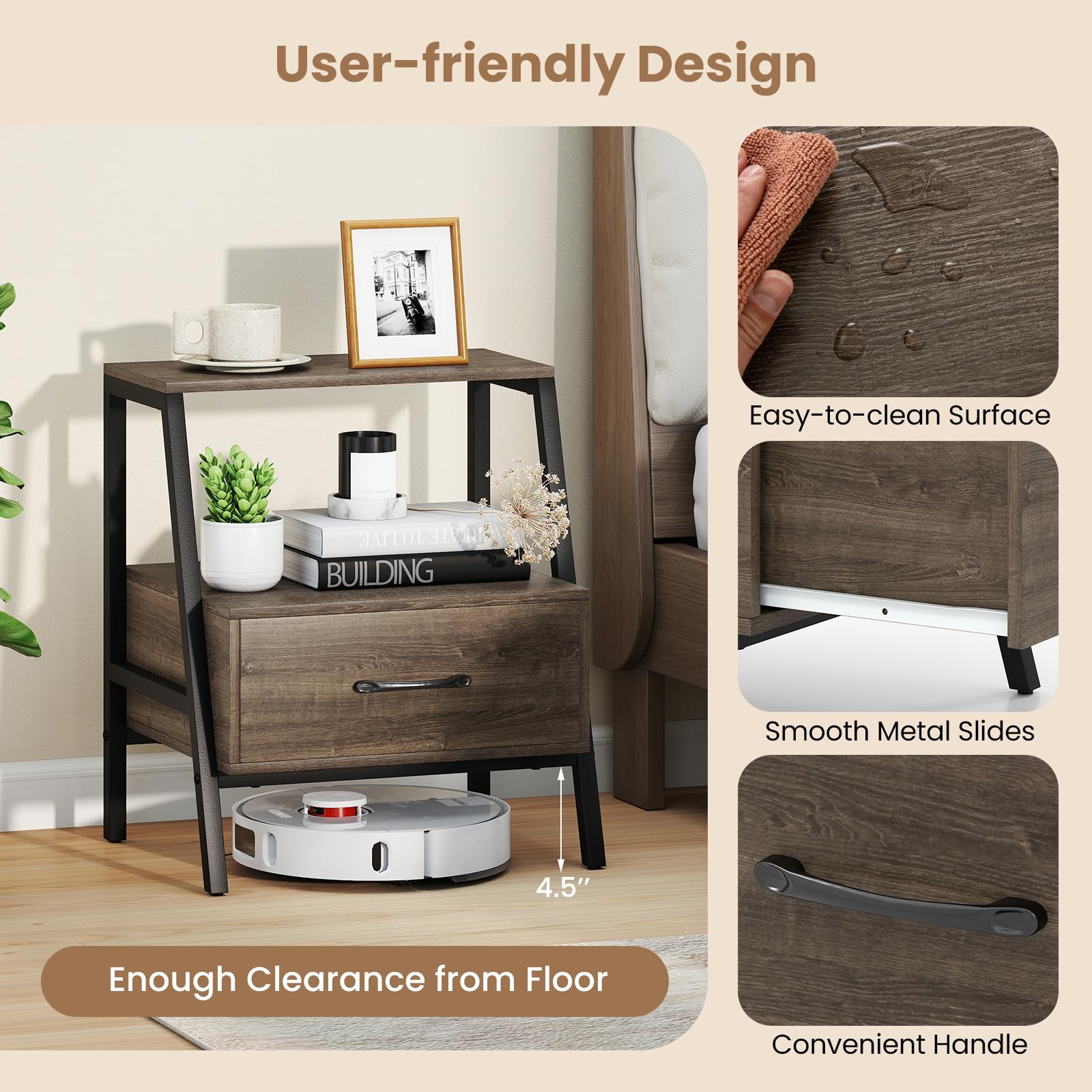 KOMFOTT 2-Tier Nightstand with Drawer