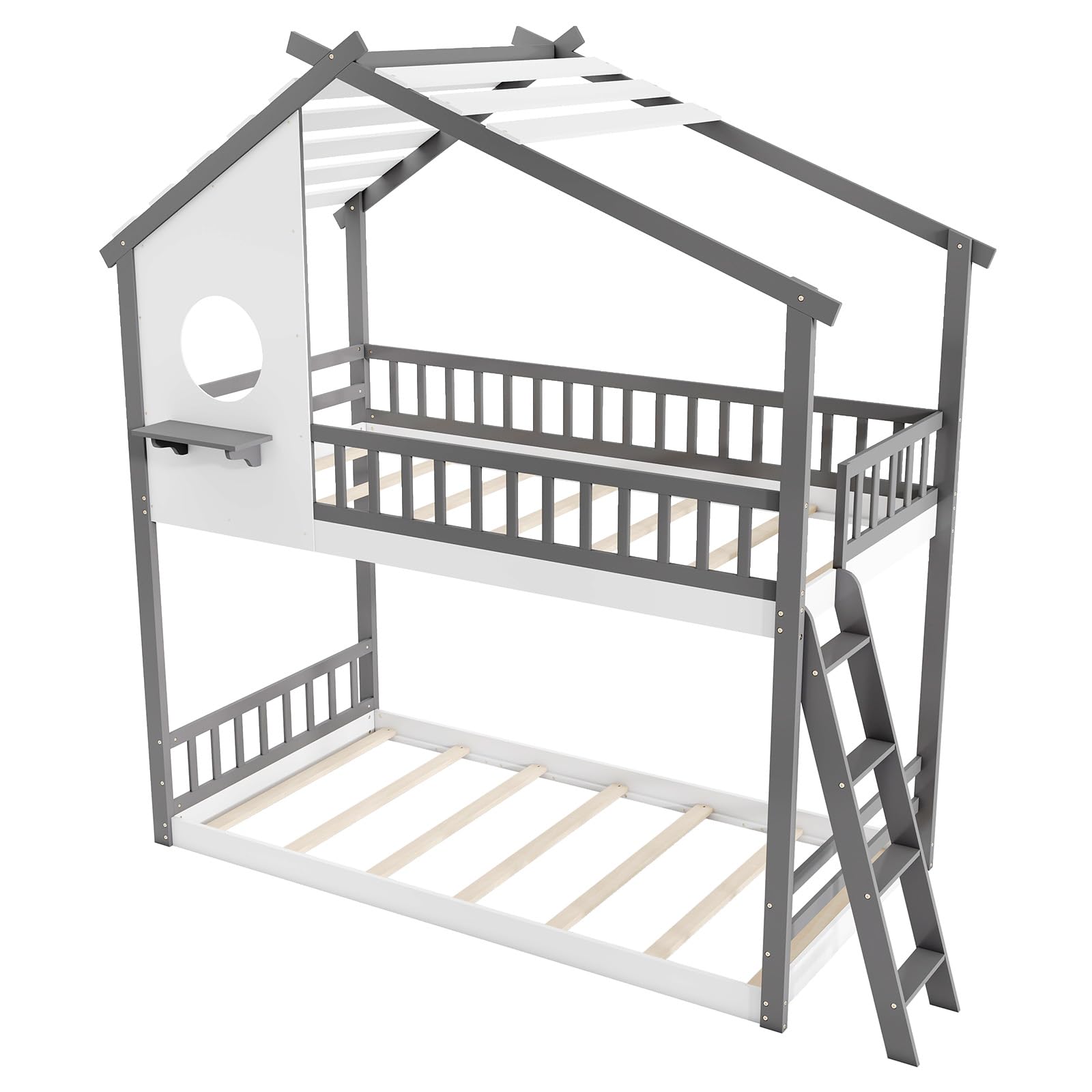 KOMFOTT Wood Twin Over Twin House Bunk Bed