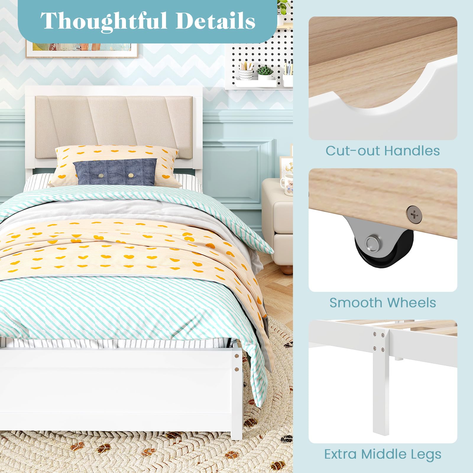 KOMFOTT Twin Bed Frame with 2 Storage Drawers(Twin)