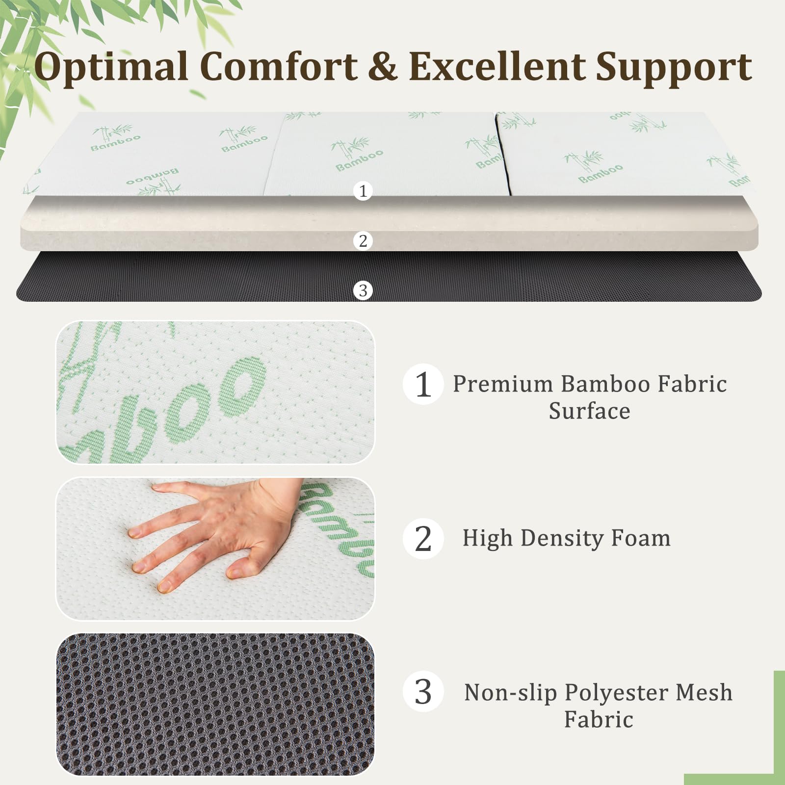 KOMFOTT 4 Inch Tri-fold Foam Mattress with Storage Bag（79" x 31"）