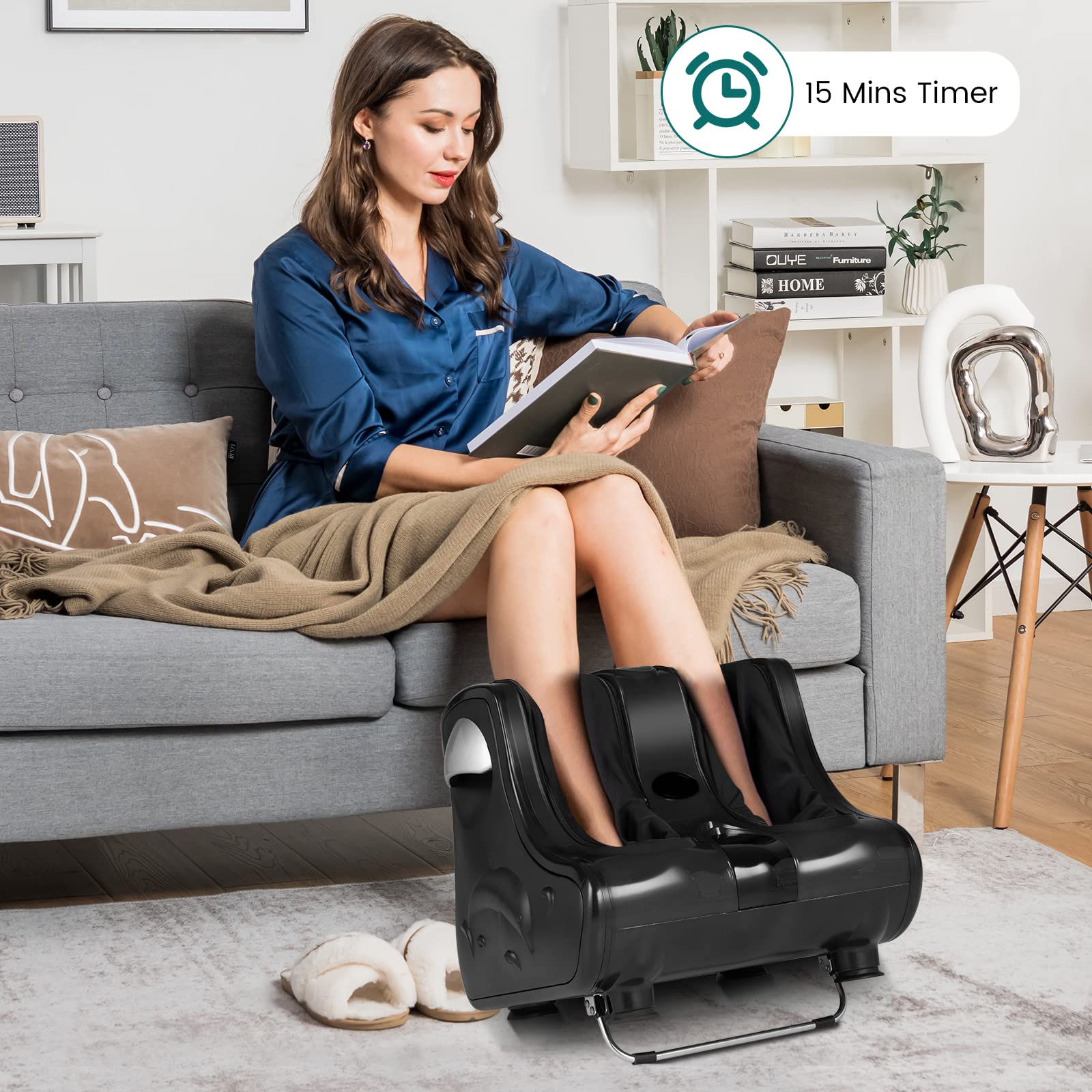 KOMFOTT Foot and Calf Massager, Shiatsu Foot Massager Machine w/Heating, Kneading, Vibration, Rolling, Adjustable Speed & Tilt Base