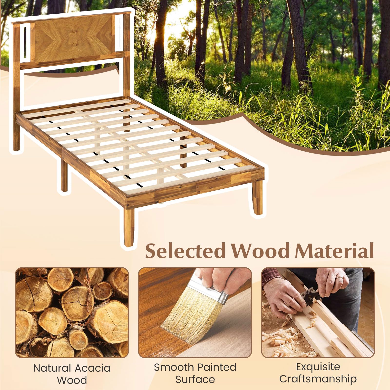 KOMFOTT Wood Bed Frame with Headboard