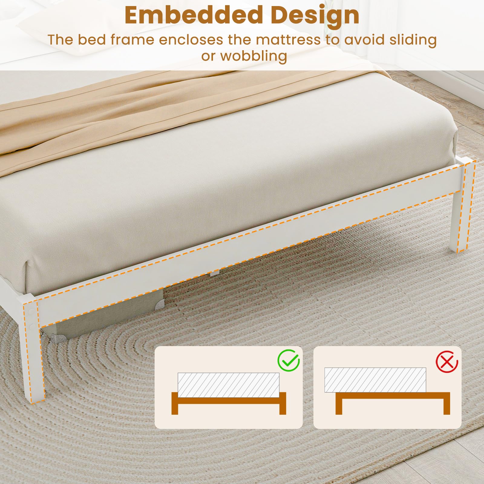 KOMFOTT Queen Size Wood Platform Bed Frame with Headboard
