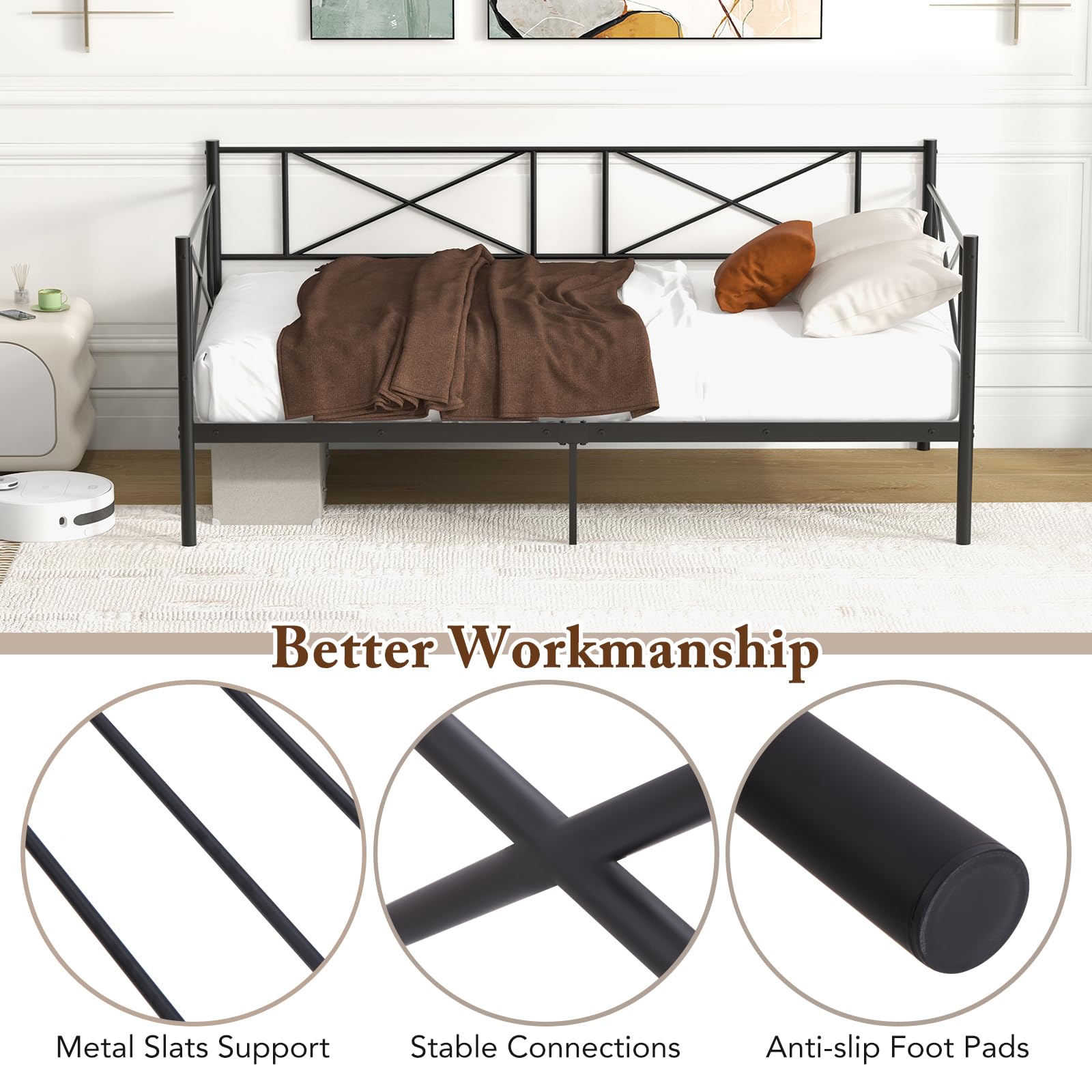 KOMFOTT Twin Size Metal Daybed Frame Modern 2-in-1 Sofa Daybed