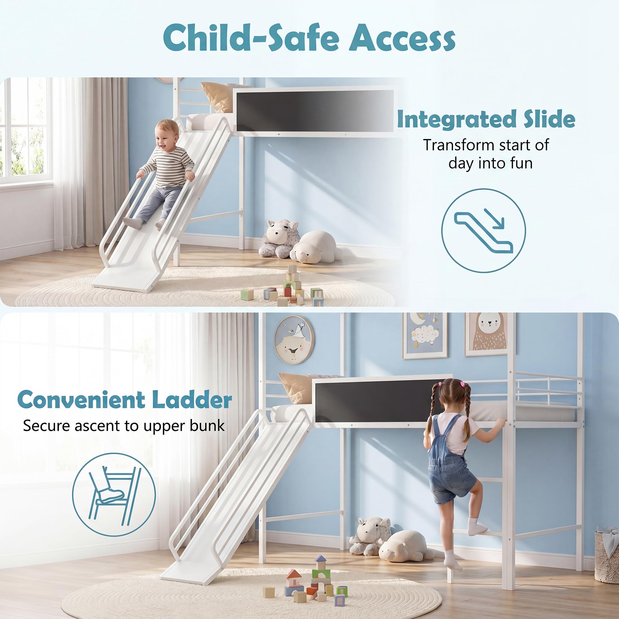 KOMFOTT Twin House Loft Bed for Kids House-Shaped Bed Frame Featuring Chalkboard
