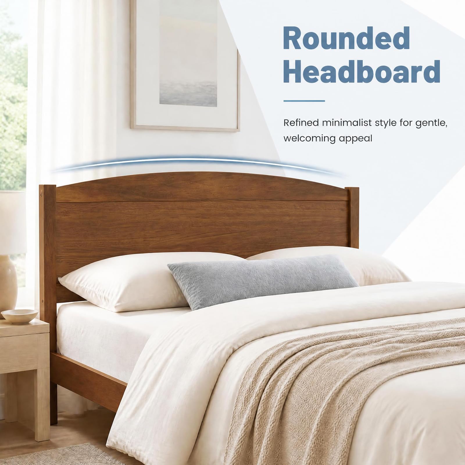 KOMFOTT Full/Twin/King/Queen Size Bed Frame Wooden Platform Bed with Curved Headboard