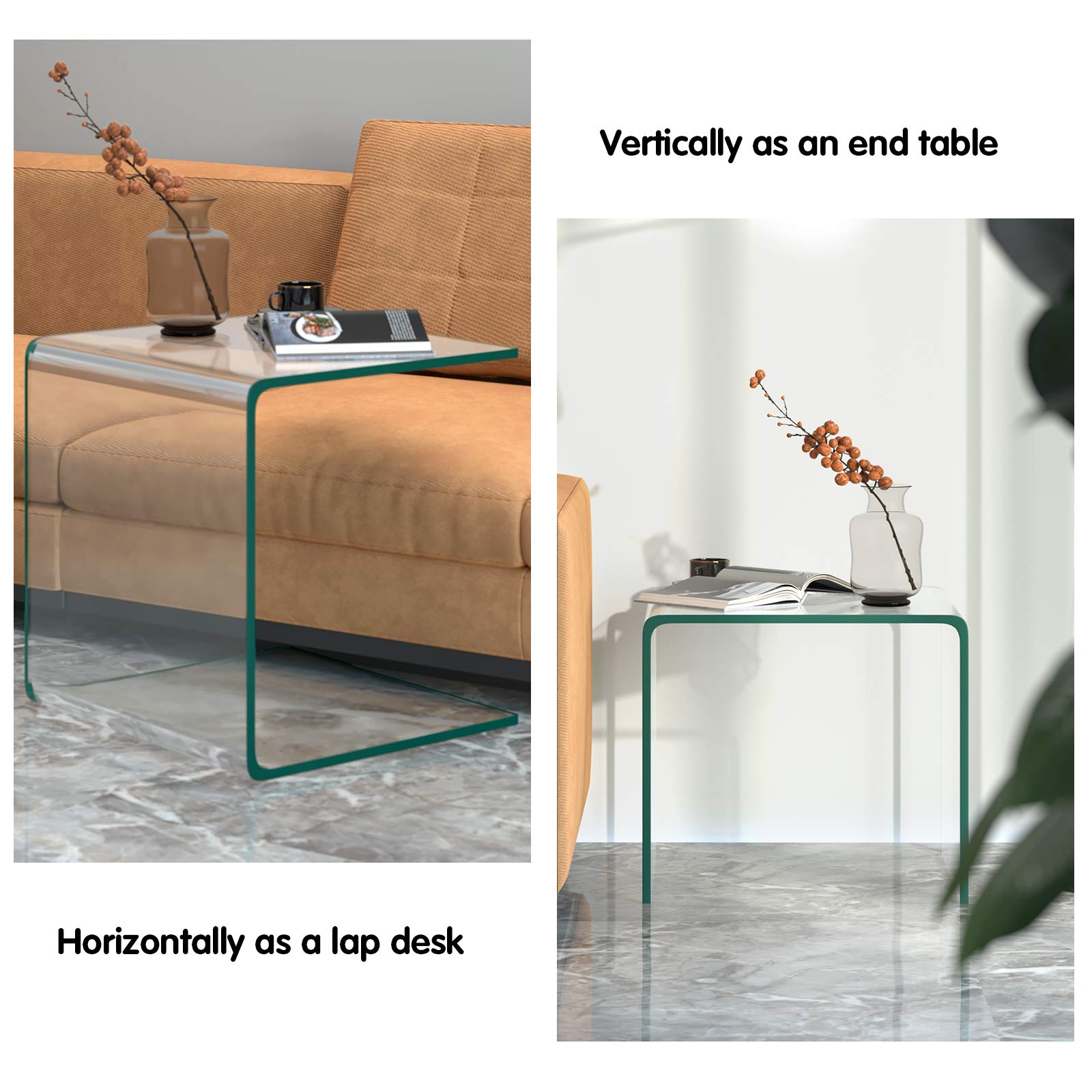 KOMFOTT Transparent Glass End Tables Compact Sofa Bed Side Table