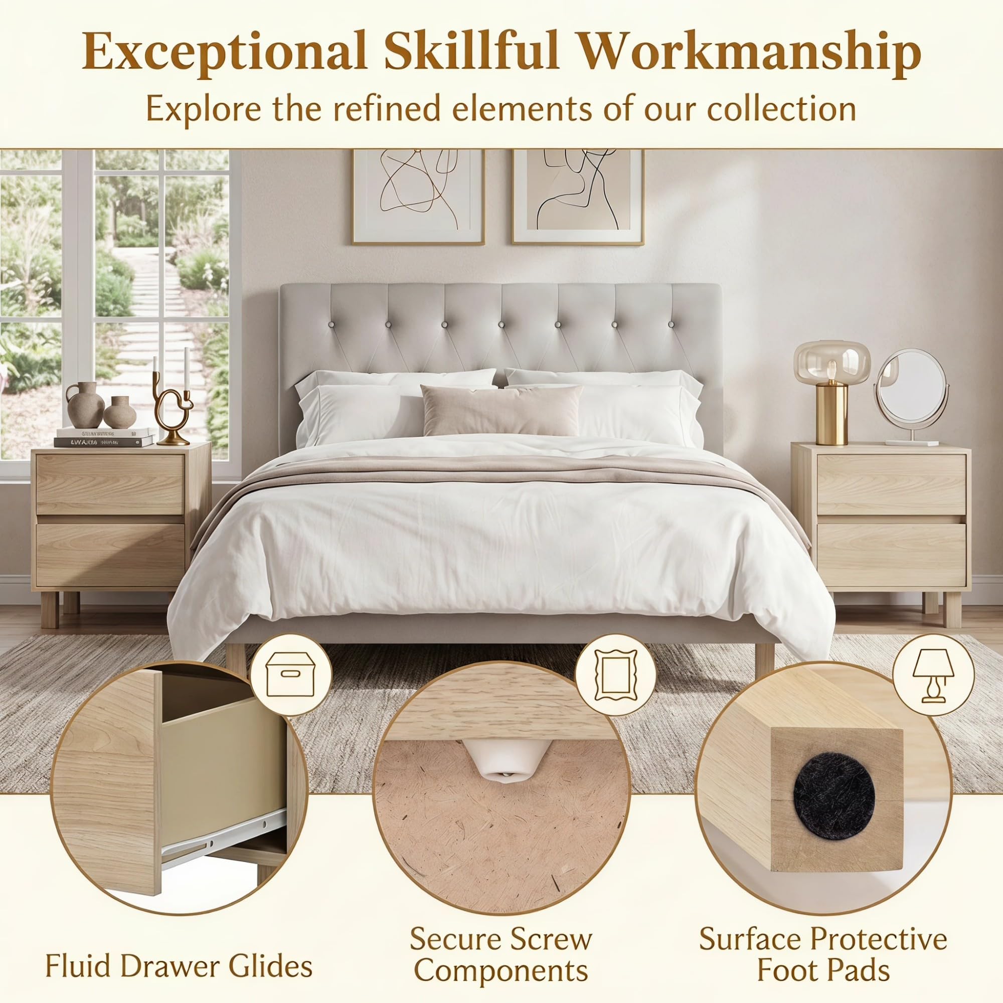 KOMFOTT Wood Nightstand with 2 Storage Drawers(1/2)