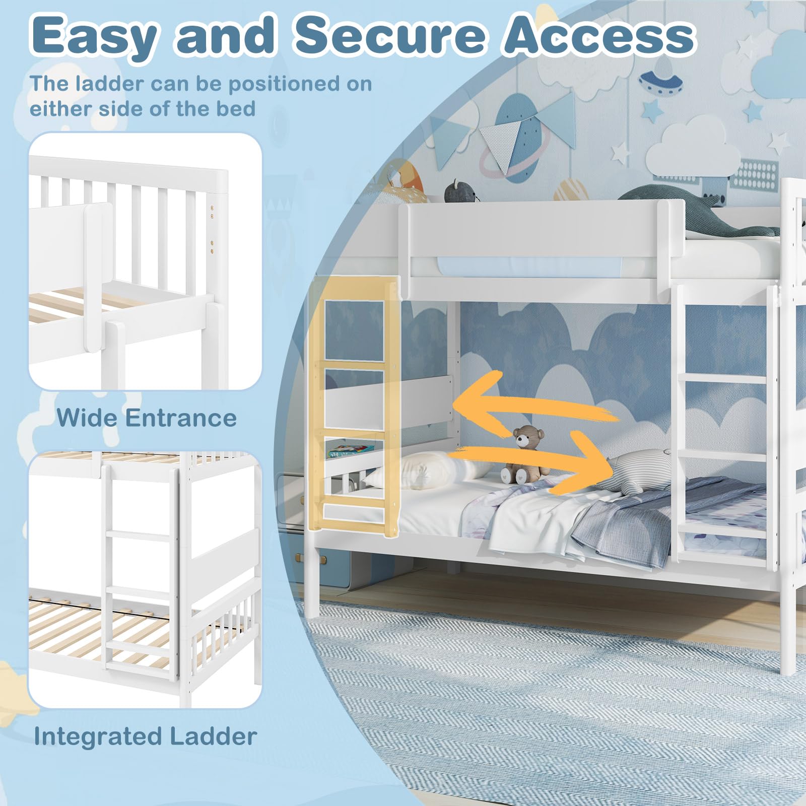 KOMFOTT Wood Twin Over Twin Bunk Bed Convertible Bed Frame