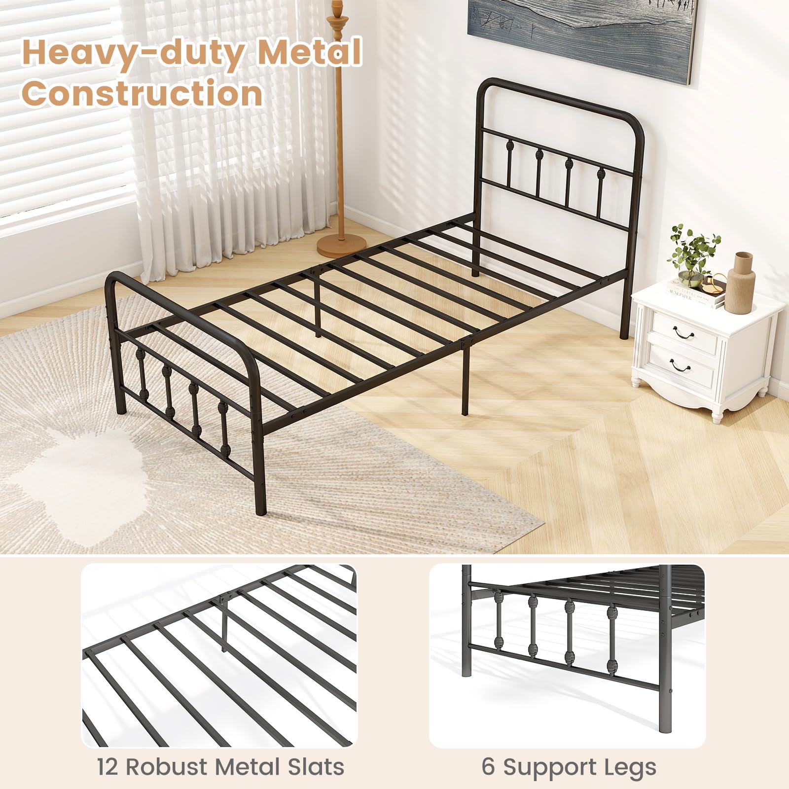 KOMFOTT Metal Bed Frame with Headboard & Footboard