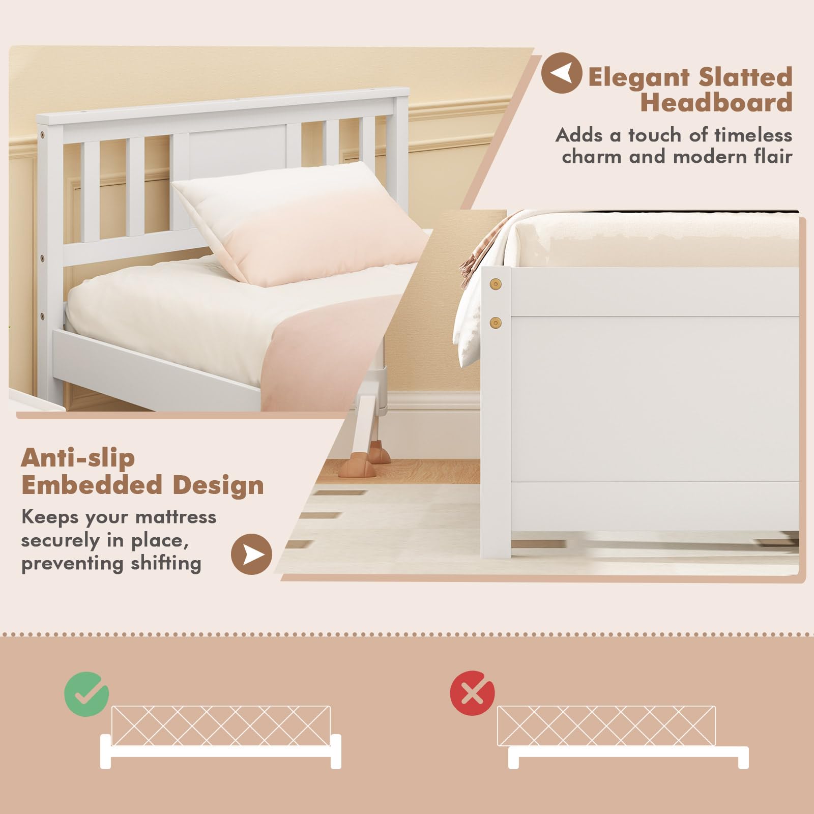 KOMFOTT  Wood Platform Bed Frame with Headboard Solid Wood Platform Bed