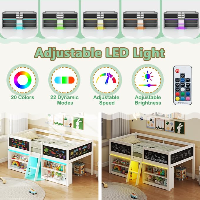 KOMFOTT Twin Size Low Loft Bed with LED Lights