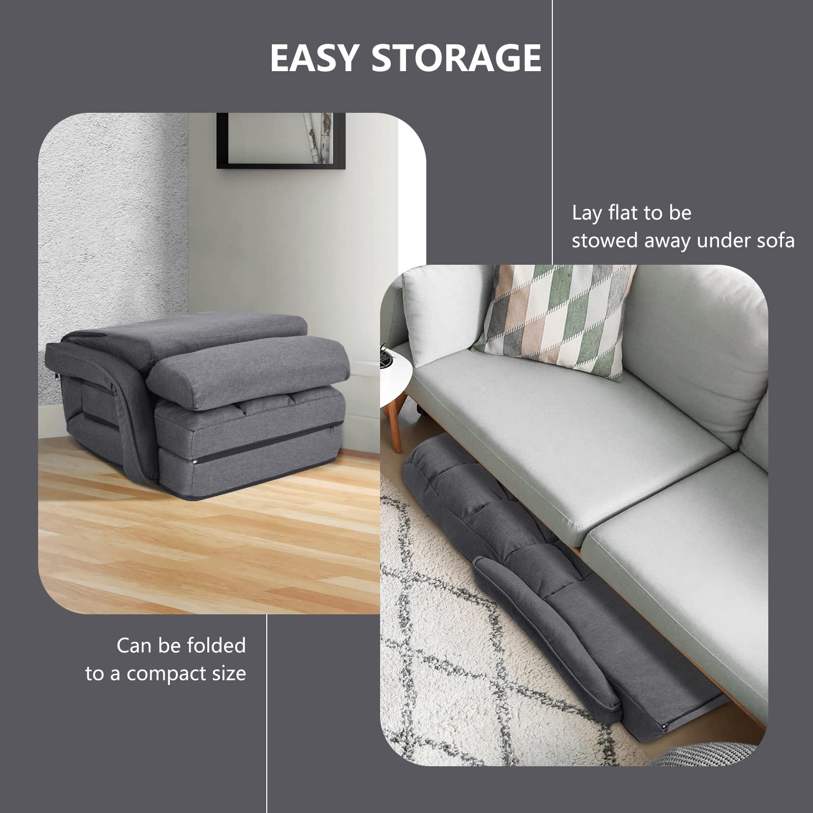 KOMFOTT Adjustable Floor Chair, Folding Lazy Sofa Chair with 5 Positions, Detachable Seat Cushion