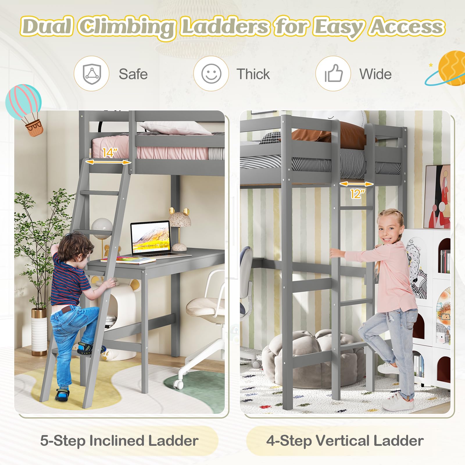 KOMFOTT Twin Loft Bed with Desk