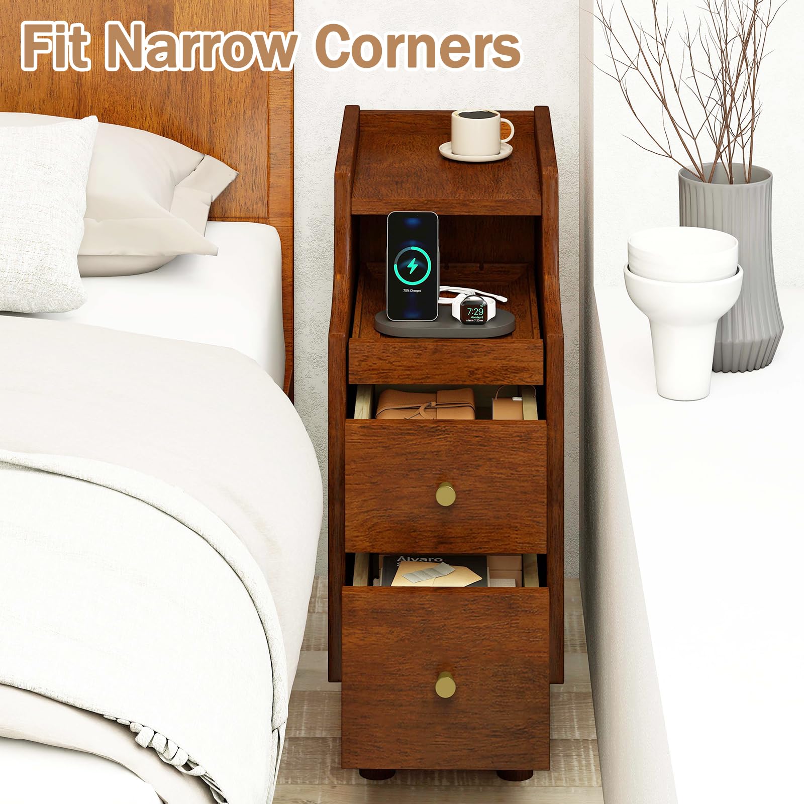 KOMFOTT Narrow Nightstand with Drawers
