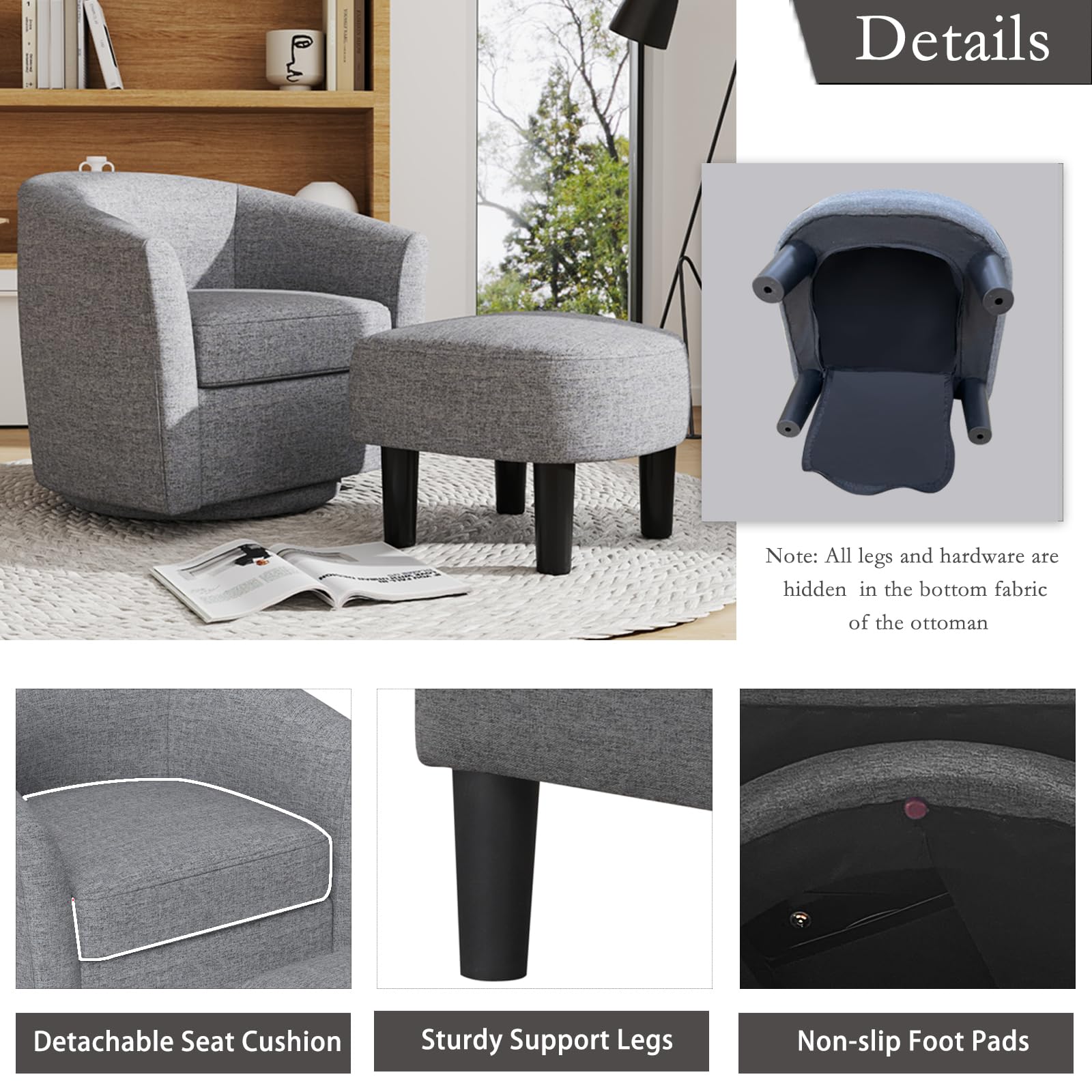 KOMFOTT Swivel Barrel Chair with Ottoman
