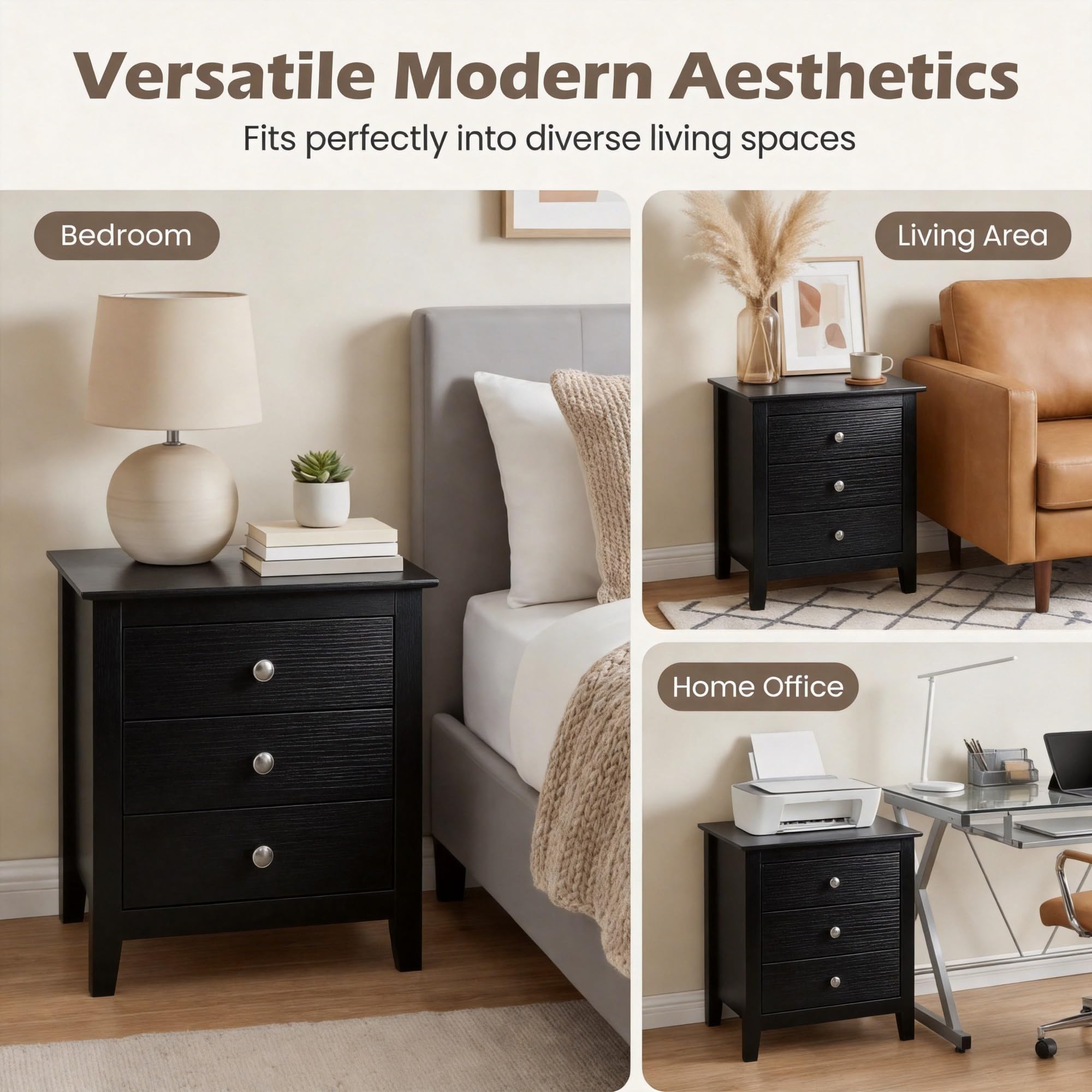 KOMFOTT Modern Farmhouse Nightstand with 3 Drawers(1/2)
