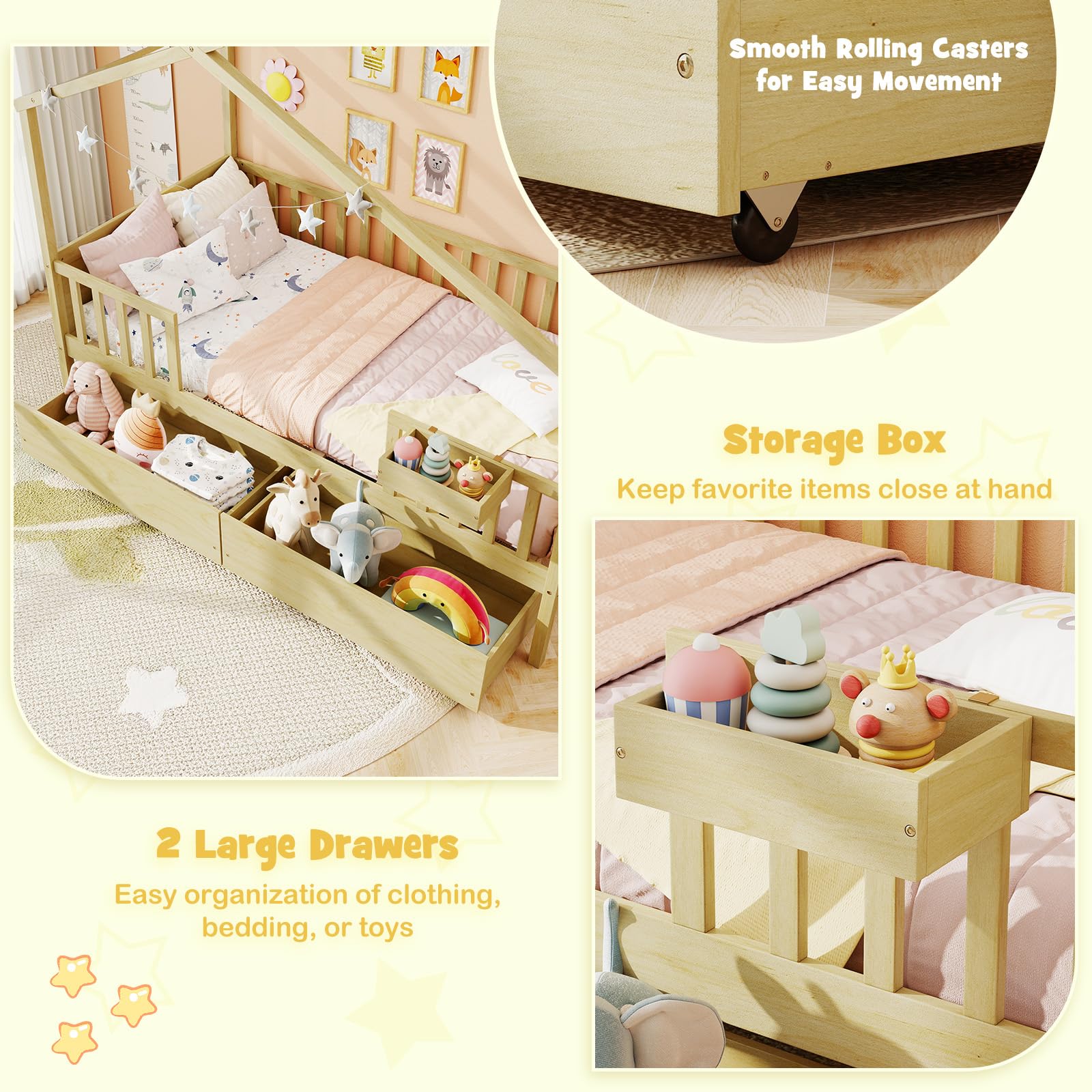 KOMFOTT Twin House Bed with 2 Storage Drawers