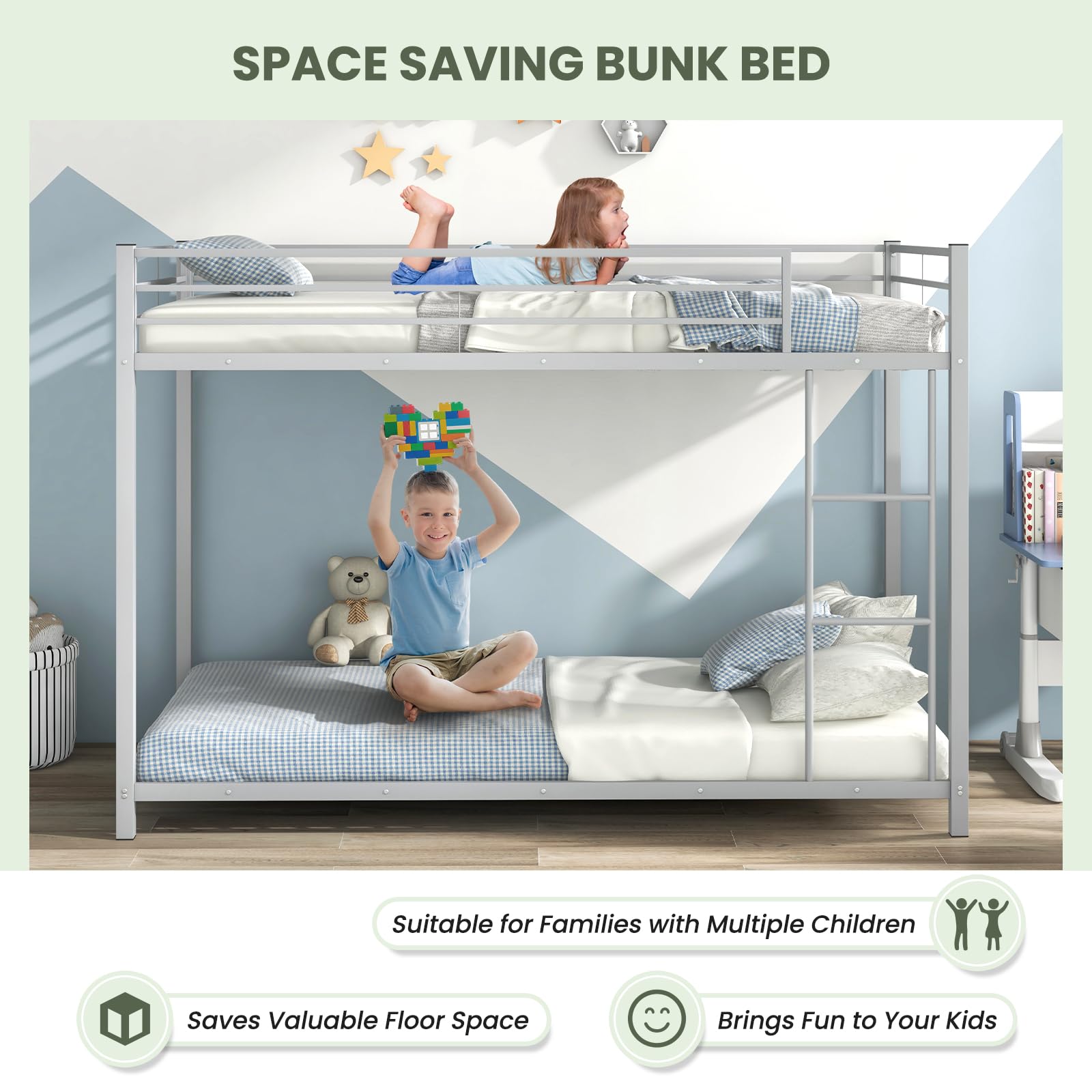 KOMFOTT Metal Low Bunk Bed Twin Over Twin