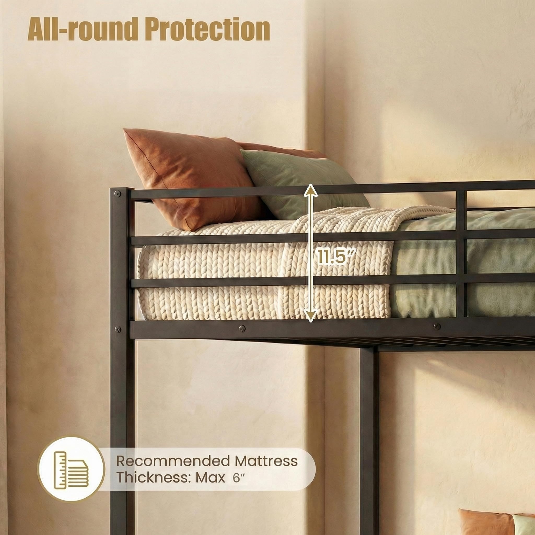 KOMFOTT Full Over Full Metal Bunk Bed, Heavy-Duty Modern Bunk Bed