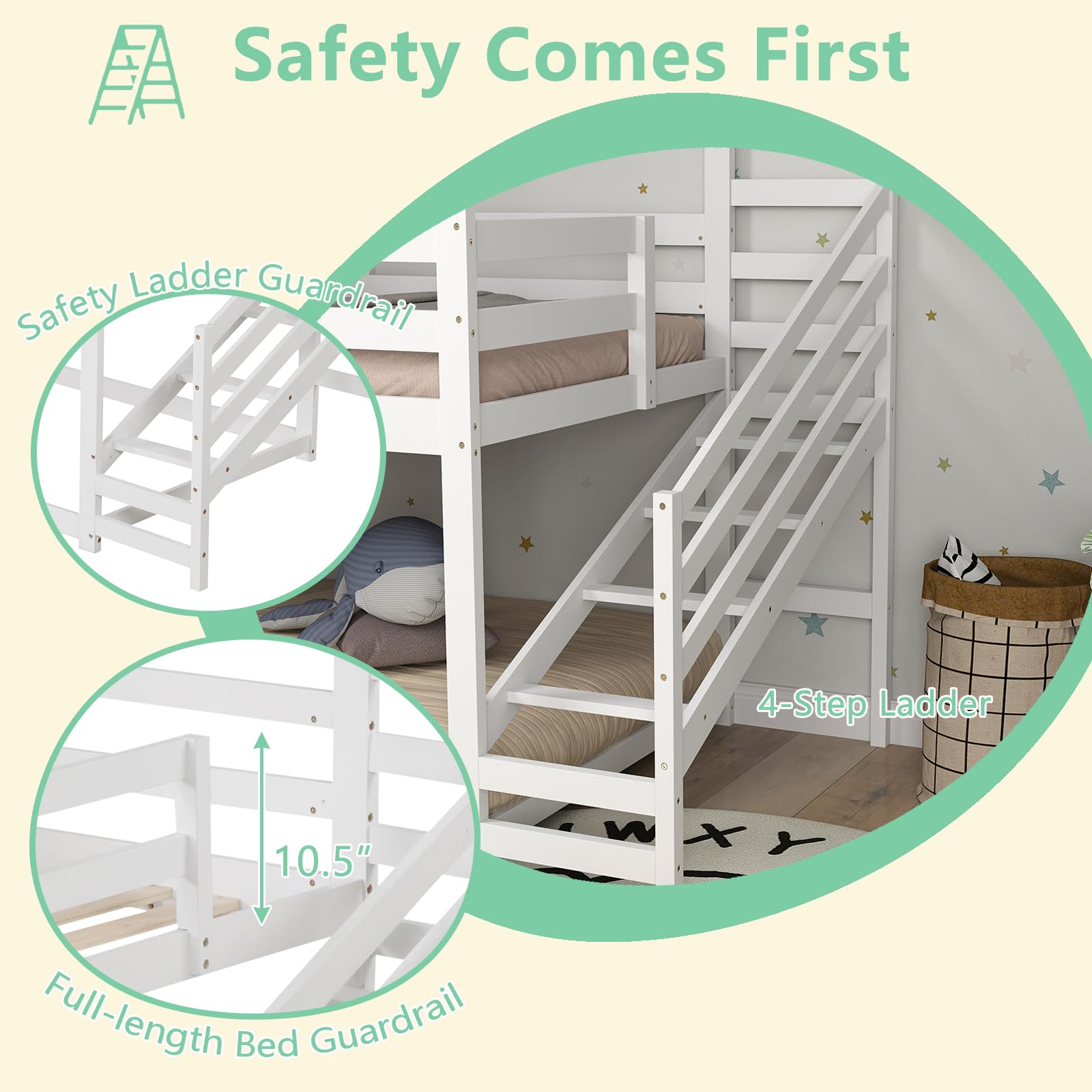 KOMFOTT Wood Twin Over Twin House Bunk Bed with Stairs