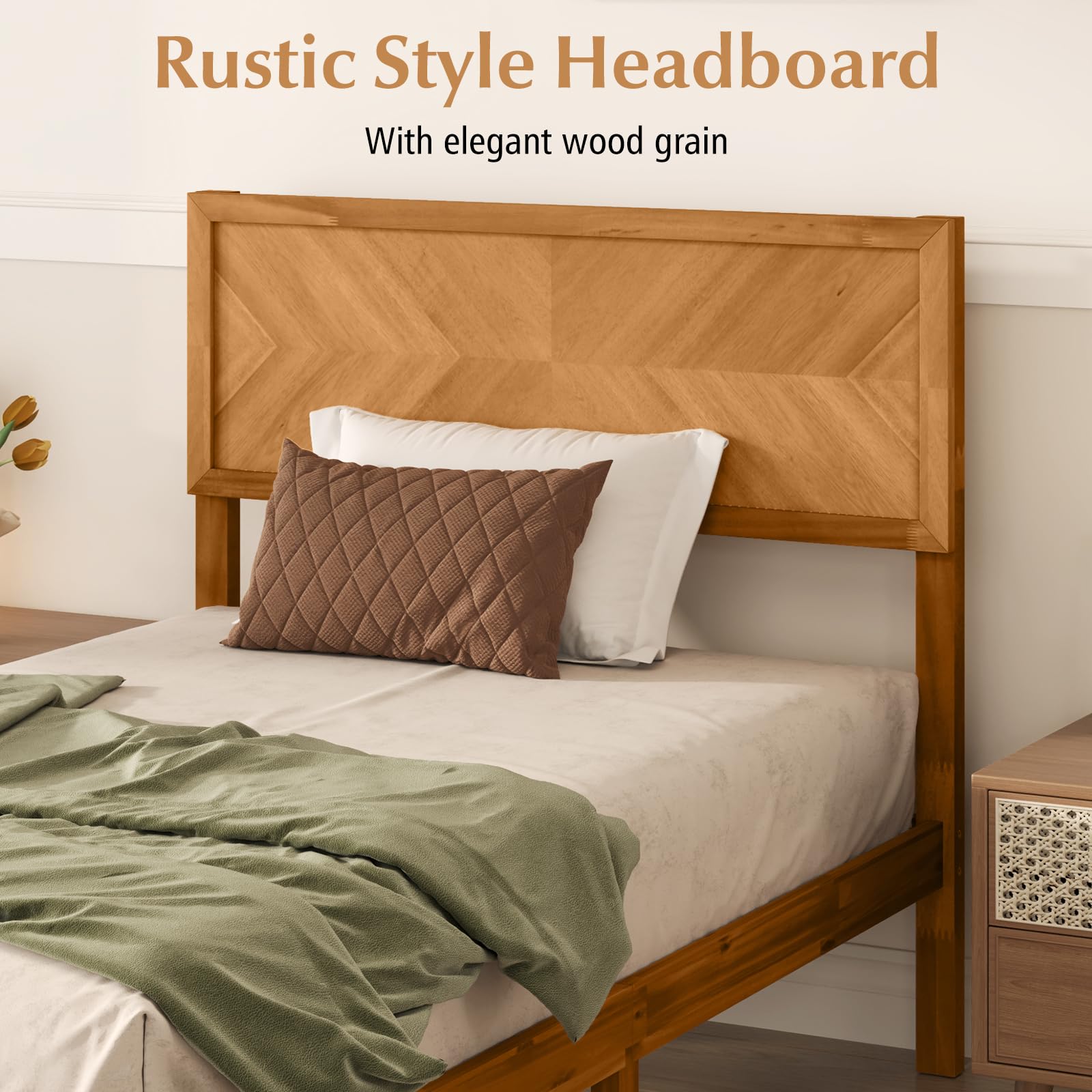 KOMFOTT Scandinavian Wood Bed Frame with Headboard