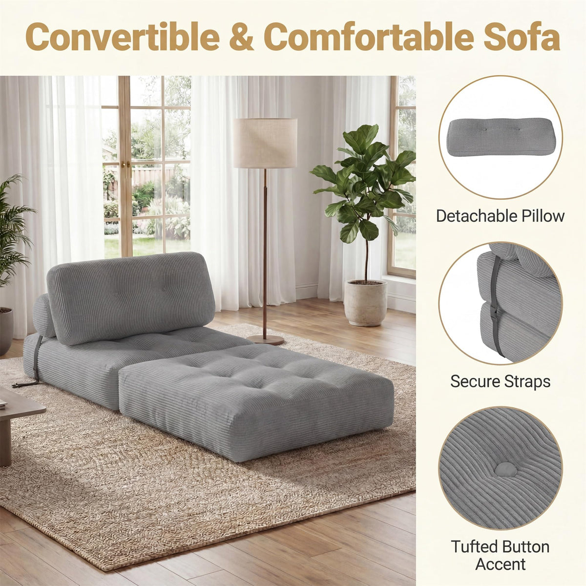 KOMFOTT Convertible Folding Sofa Bed with Pillow