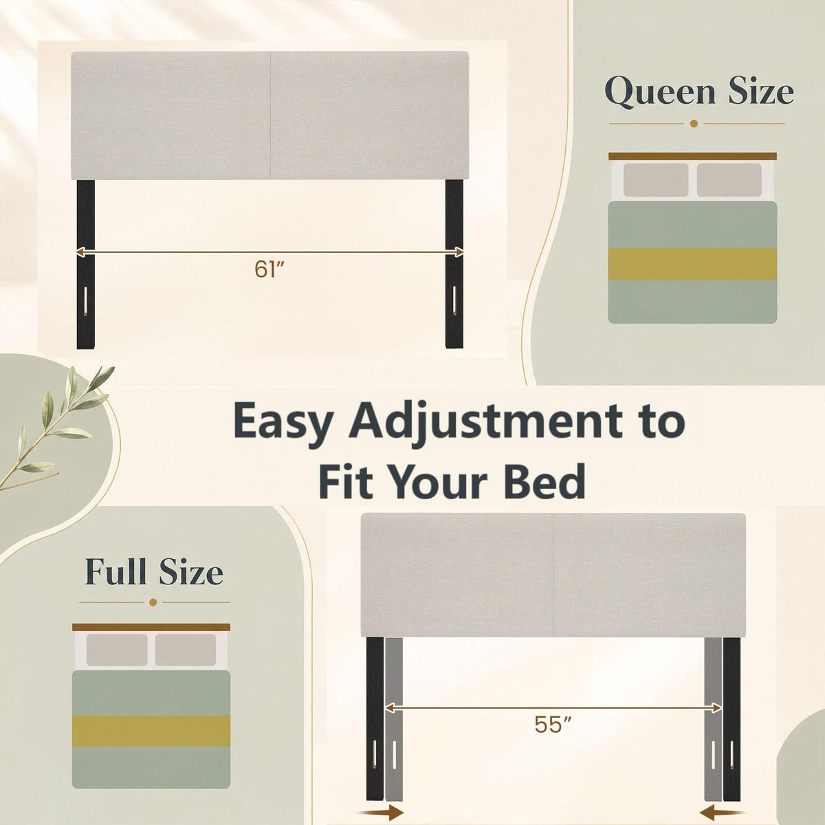KOMFOTT Linen Upholstered Headboard for Full & Queen Size Bed Frame