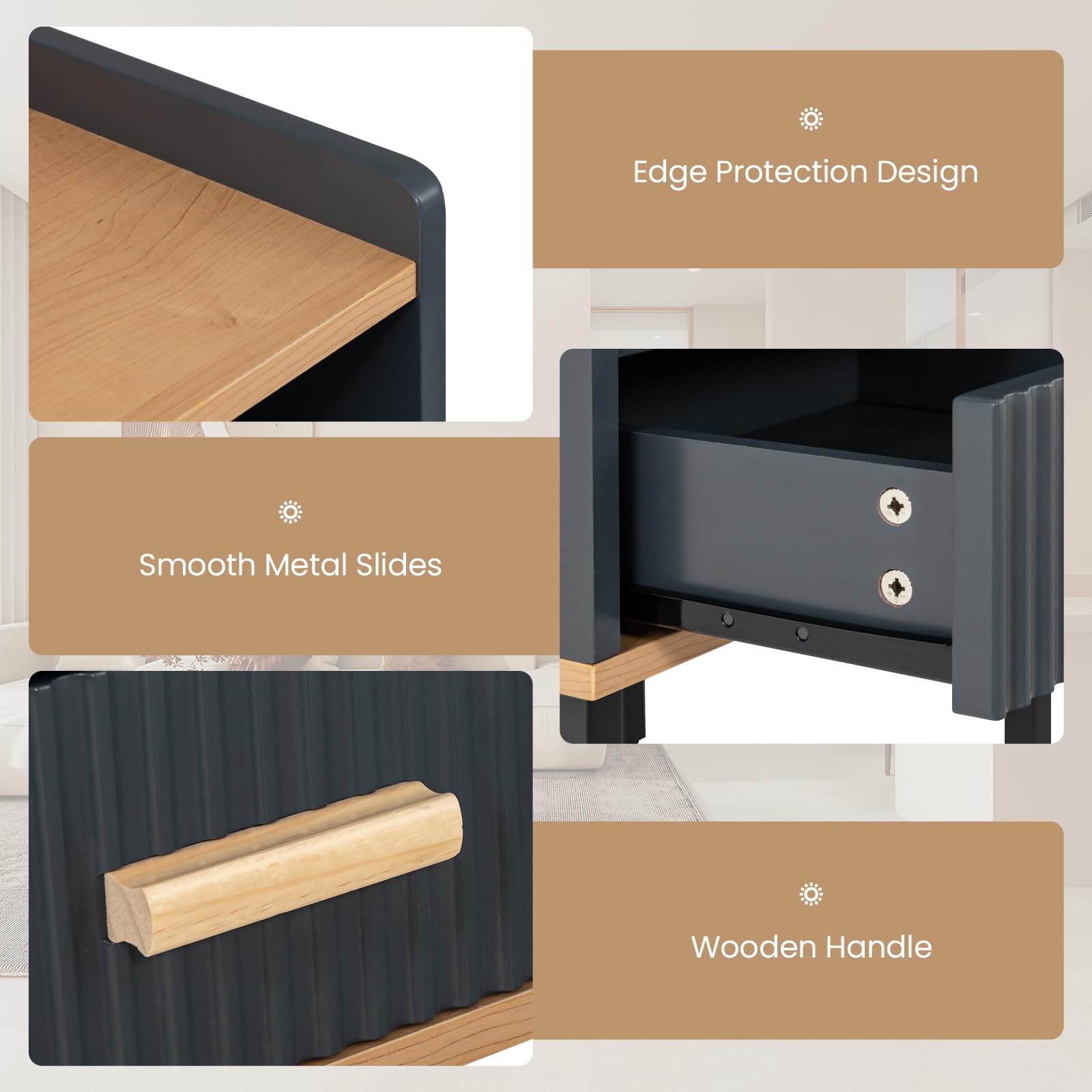 KOMFOTT Modern Nightstand with Drawer