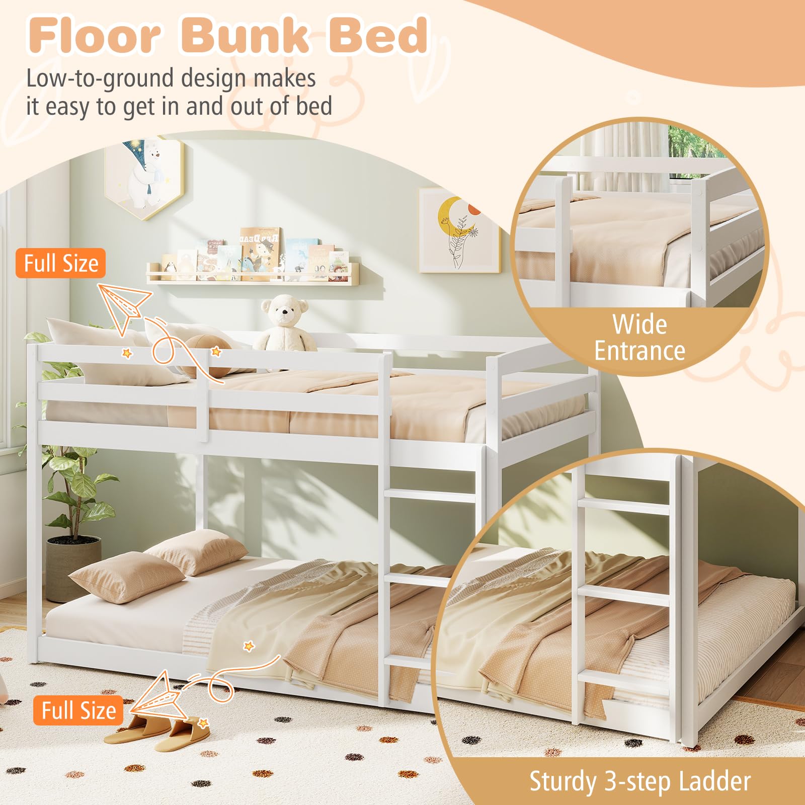 KOMFOTT Low Bunk Bed Full Over Full