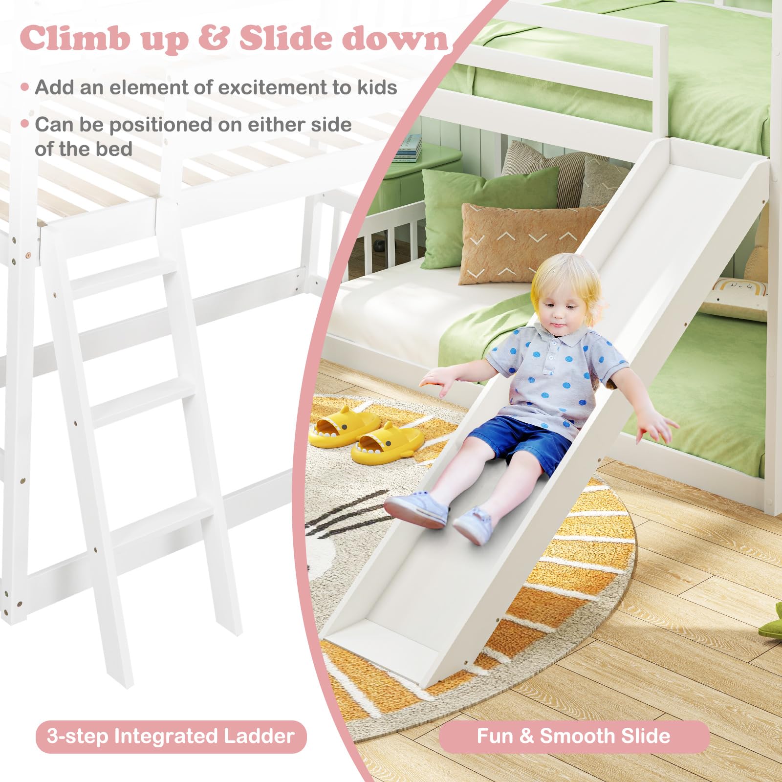 KOMFOTT Wood Twin Over Twin House Bunk Bed(White)