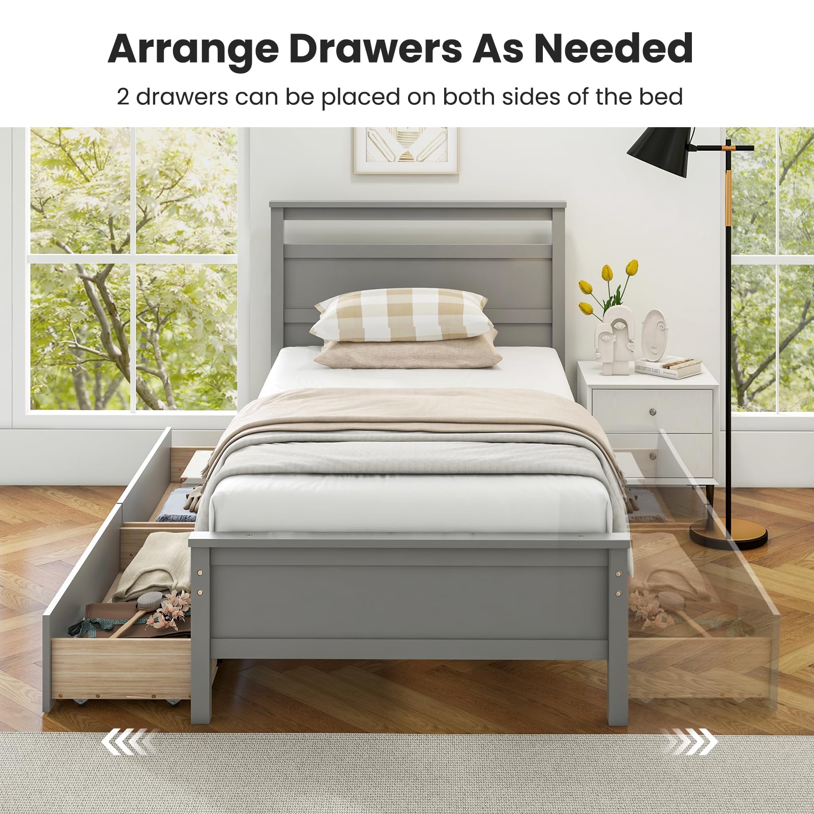 KOMFOTT Twin Bed Frame with 2 Storage Drawers