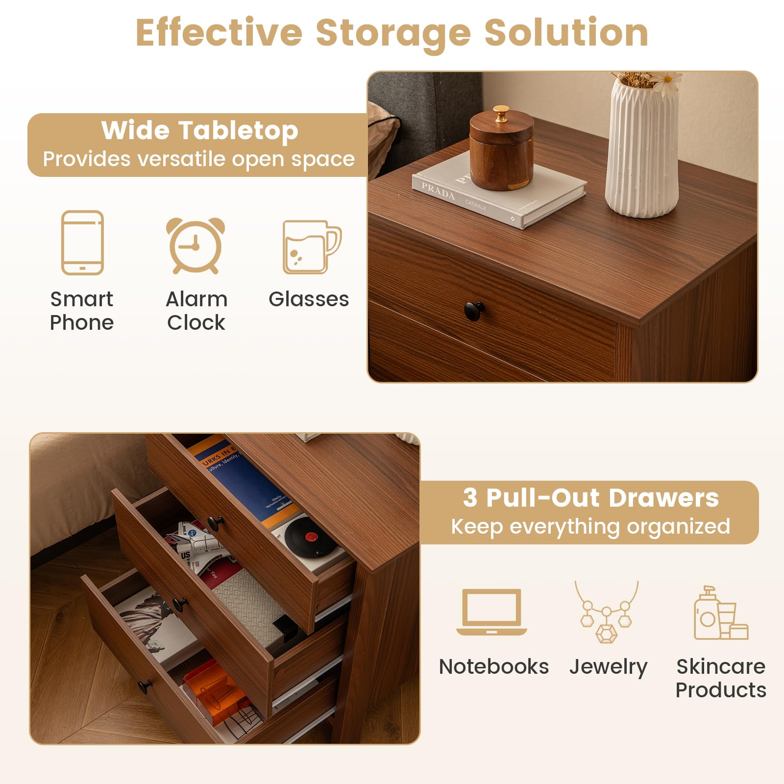 KOMFOTT 3 Drawers Nightstand Set of 1/2