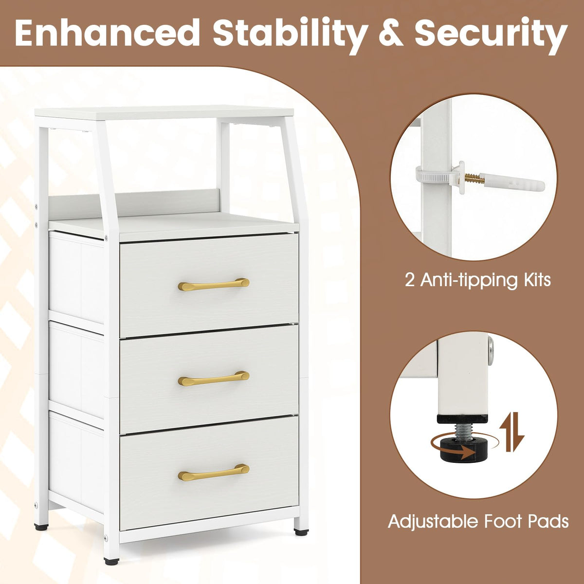 KOMFOTT Nightstand with 3/4 Fabric Drawers Tall Bedside Table(1/2)