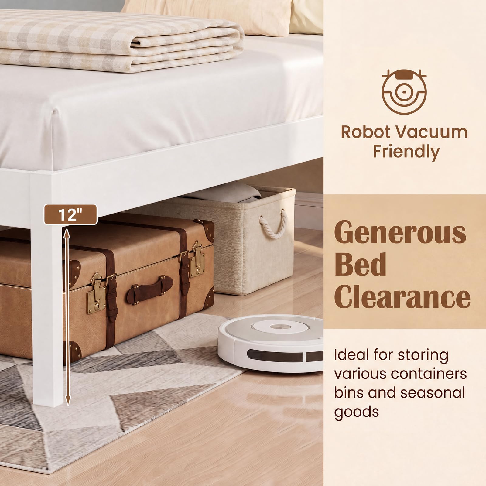 KOMFOTT Queen/Full/Twin Size Bed Frame Farmhouse Wooden Platform Bed