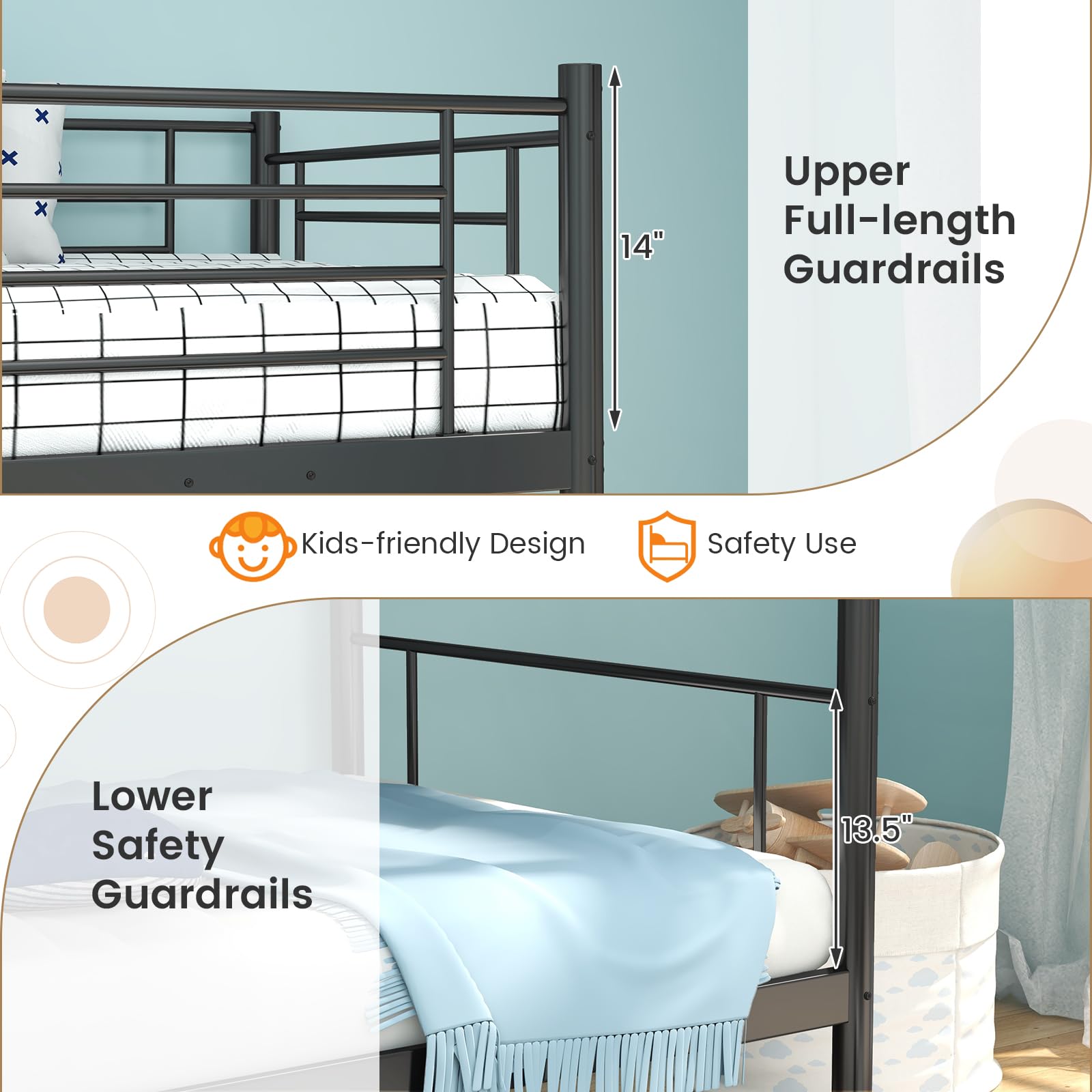 KOMFOTT Metal Twin Over Twin Bunk Bed Heavy-Duty Metal Bunk Bed Fame