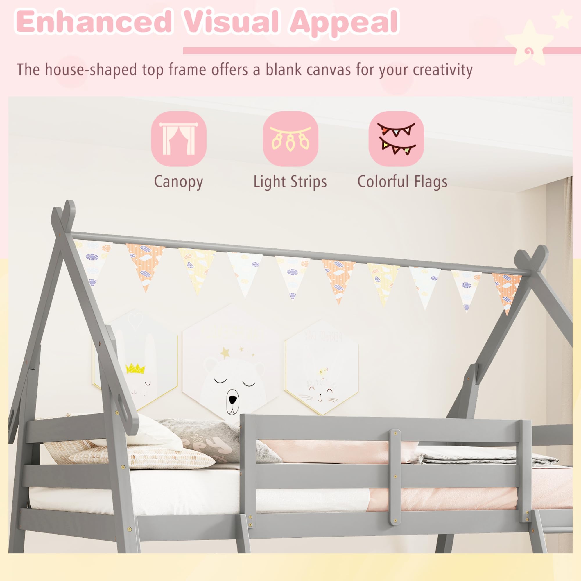 KOMFOTT Wood Twin Over Queen House Bunk Bed