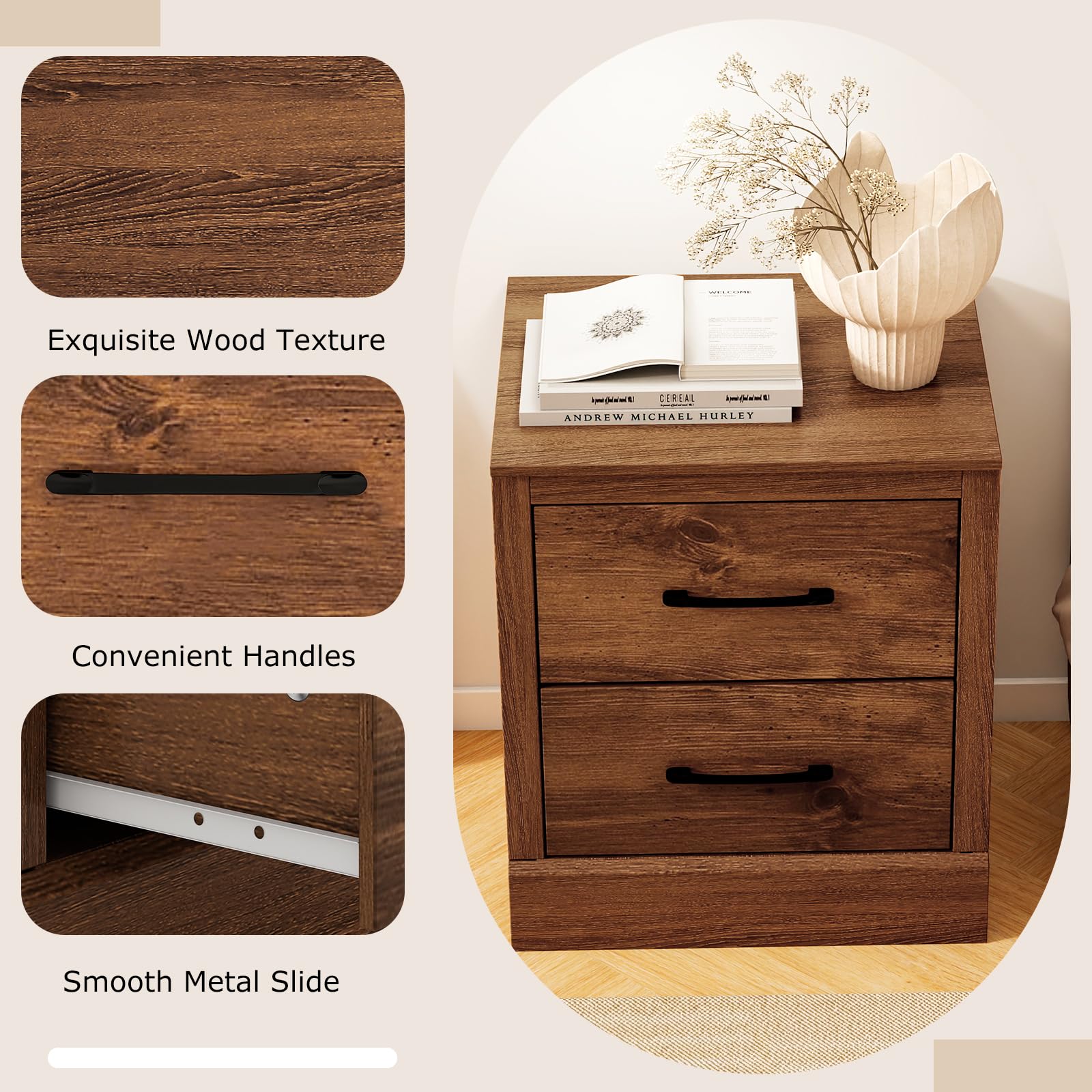 KOMFOTT Farmhouse Nightstand with Drawers(1/2)