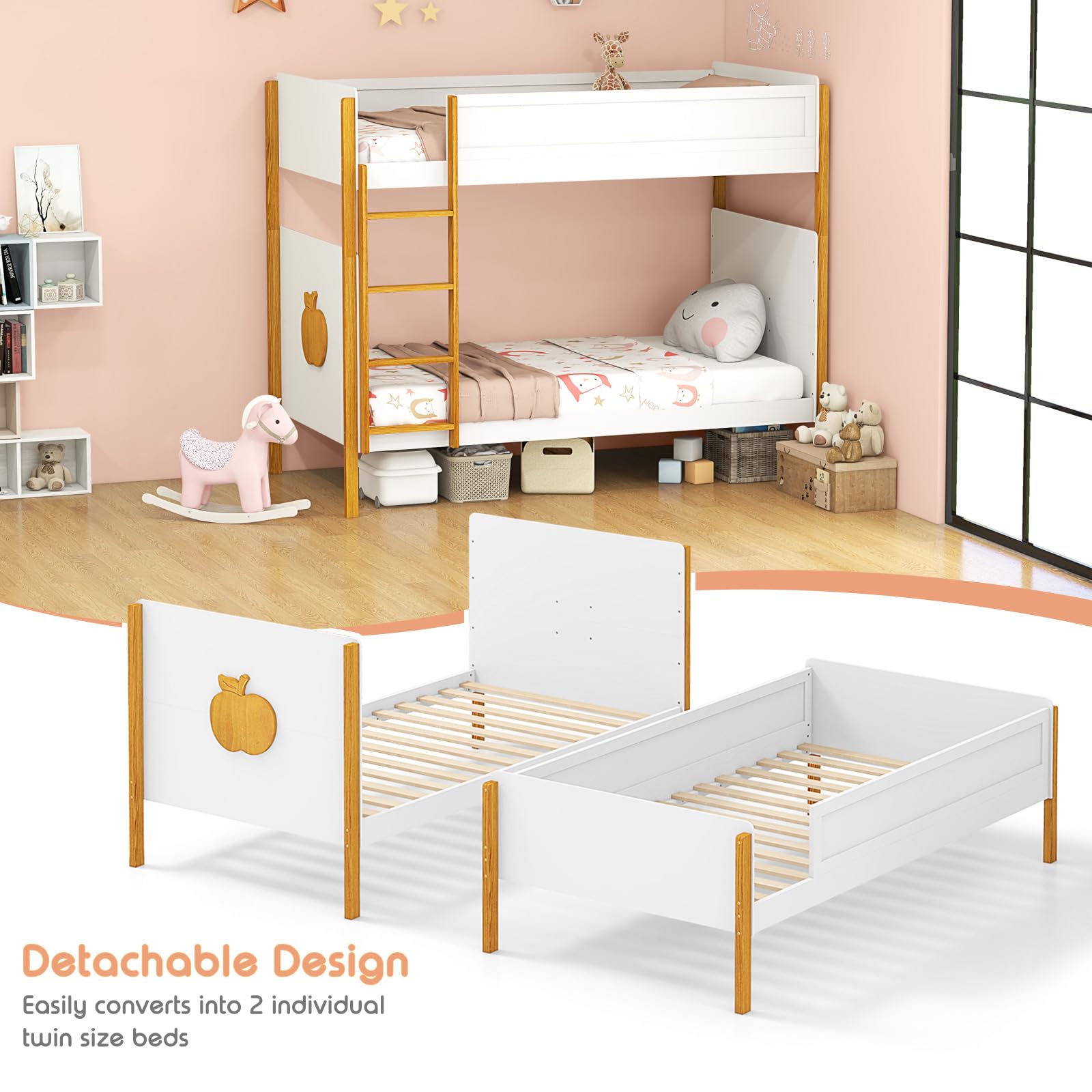 KOMFOTT Twin Over Twin Bunk Bed Solid Wood Bunk Bed Frame