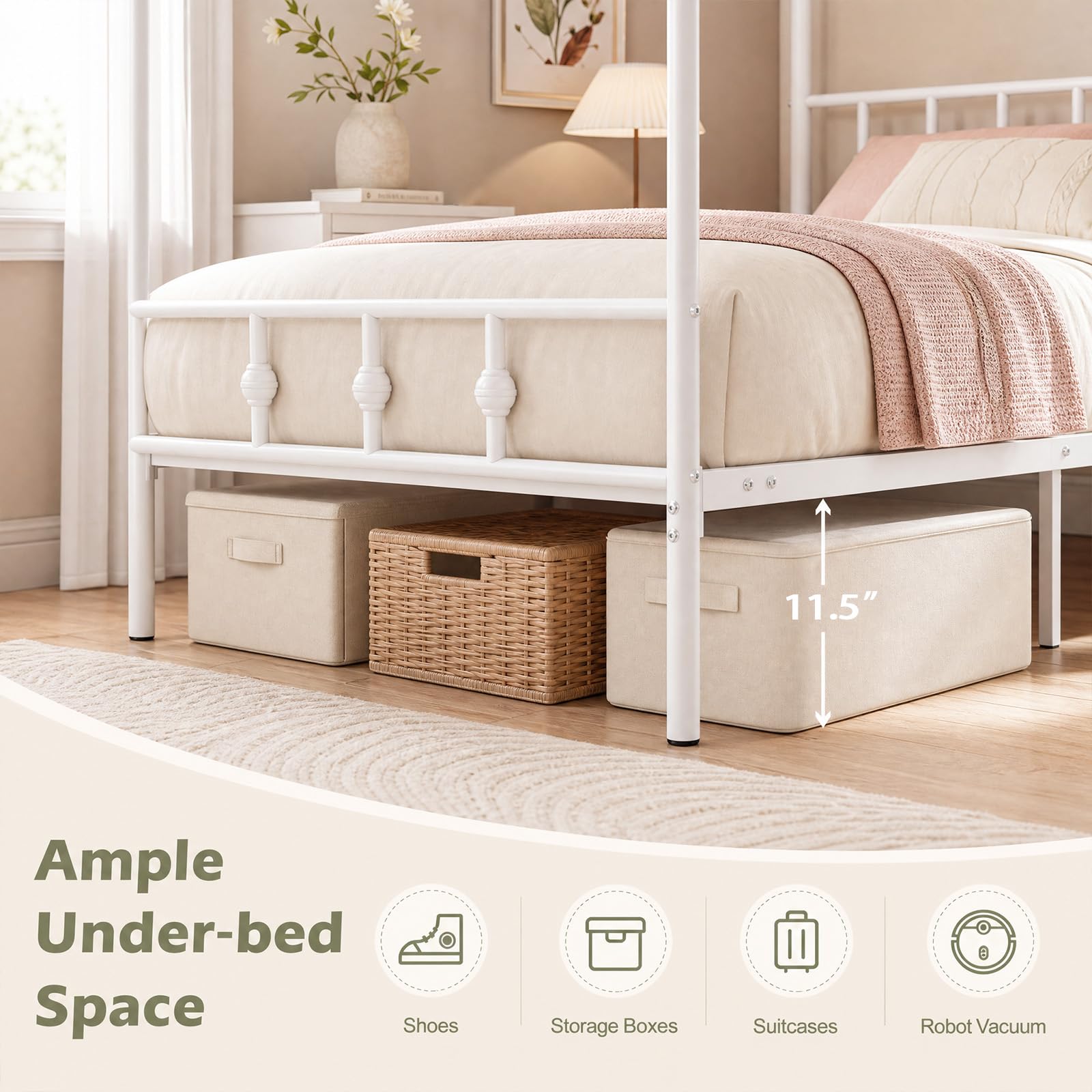 KOMFOTT Twin Canopy Bed Frame with Headboard and Footboard