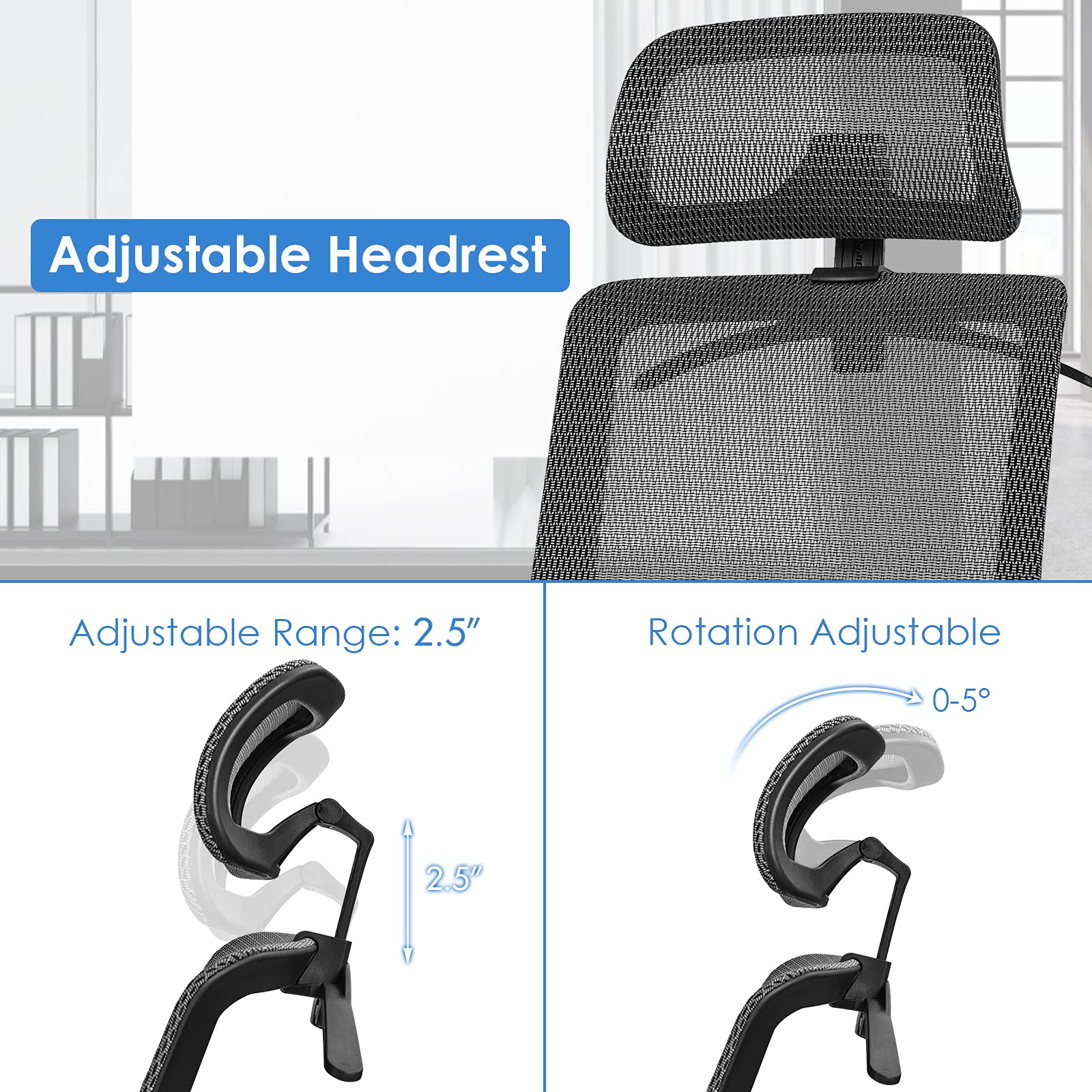 KOMFOTT Ergonomic Office Chair, Mesh Desk Chair Back Support with Adjustable Headrest