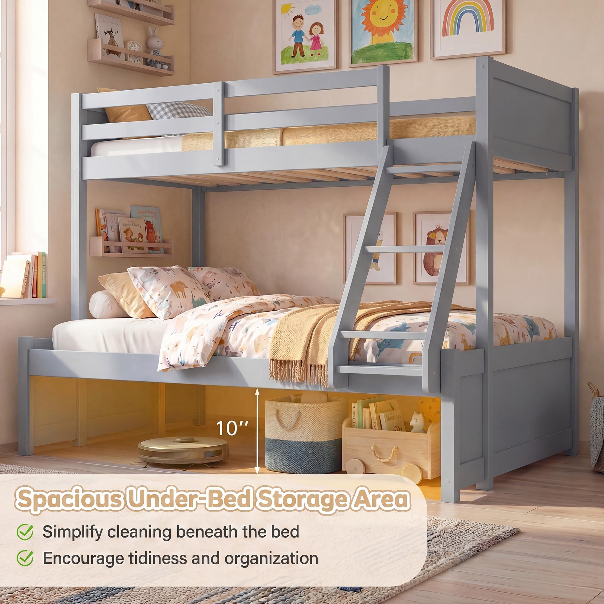 KOMFOTT Twin Over Full Bunk Bed with Full-Length Guardrails