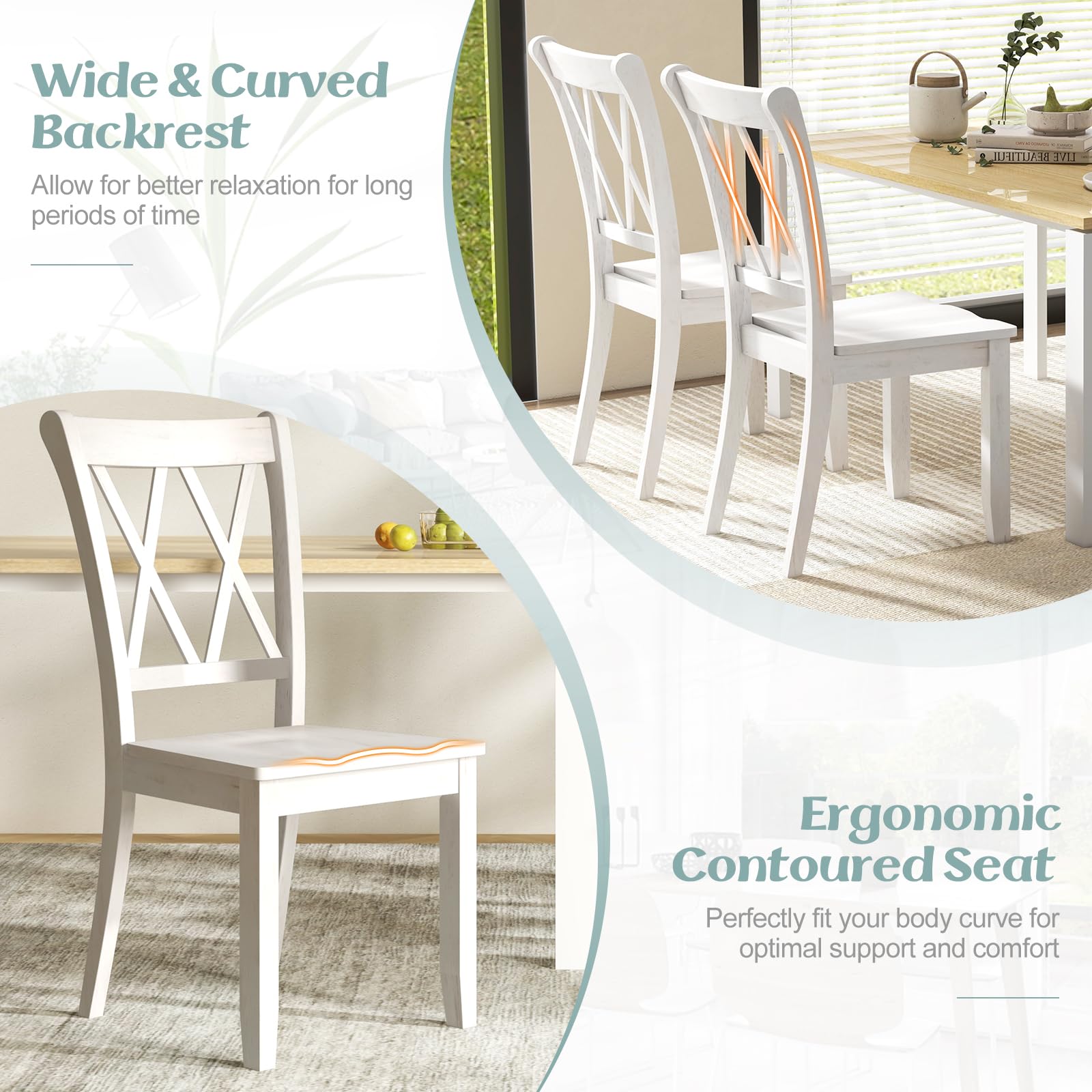 KOMFOTT Set of 2/4 Dining Chairs, Rubber Wood Dining Room Chair, Farmhouse Dining Side Chairs