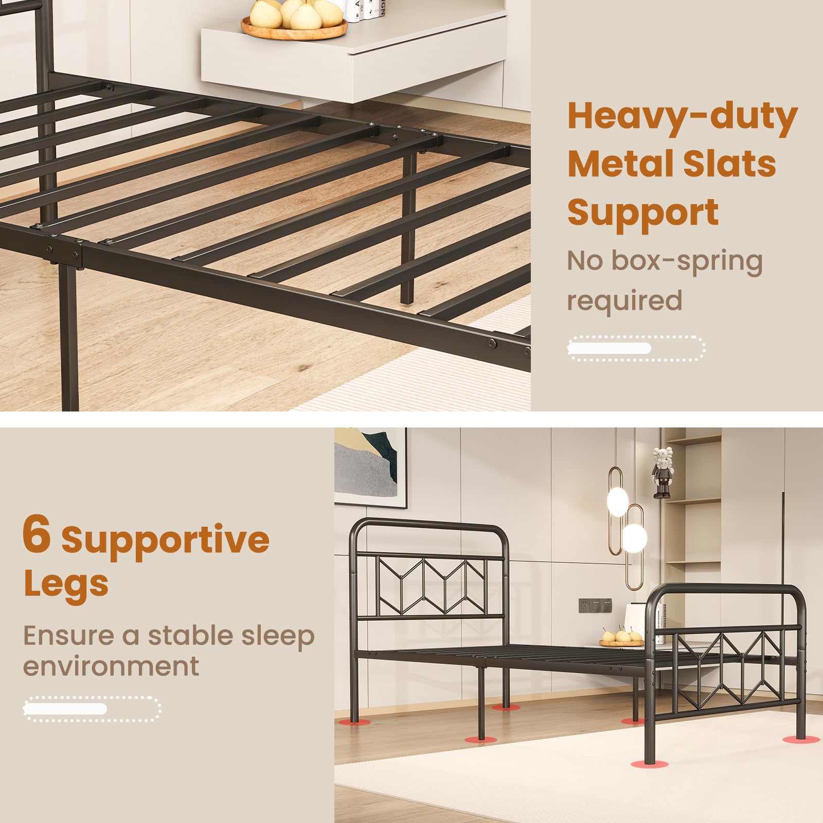 KOMFOTT Metal Bed Frame with Headboard & Footboard Heavy Duty Platform Bed