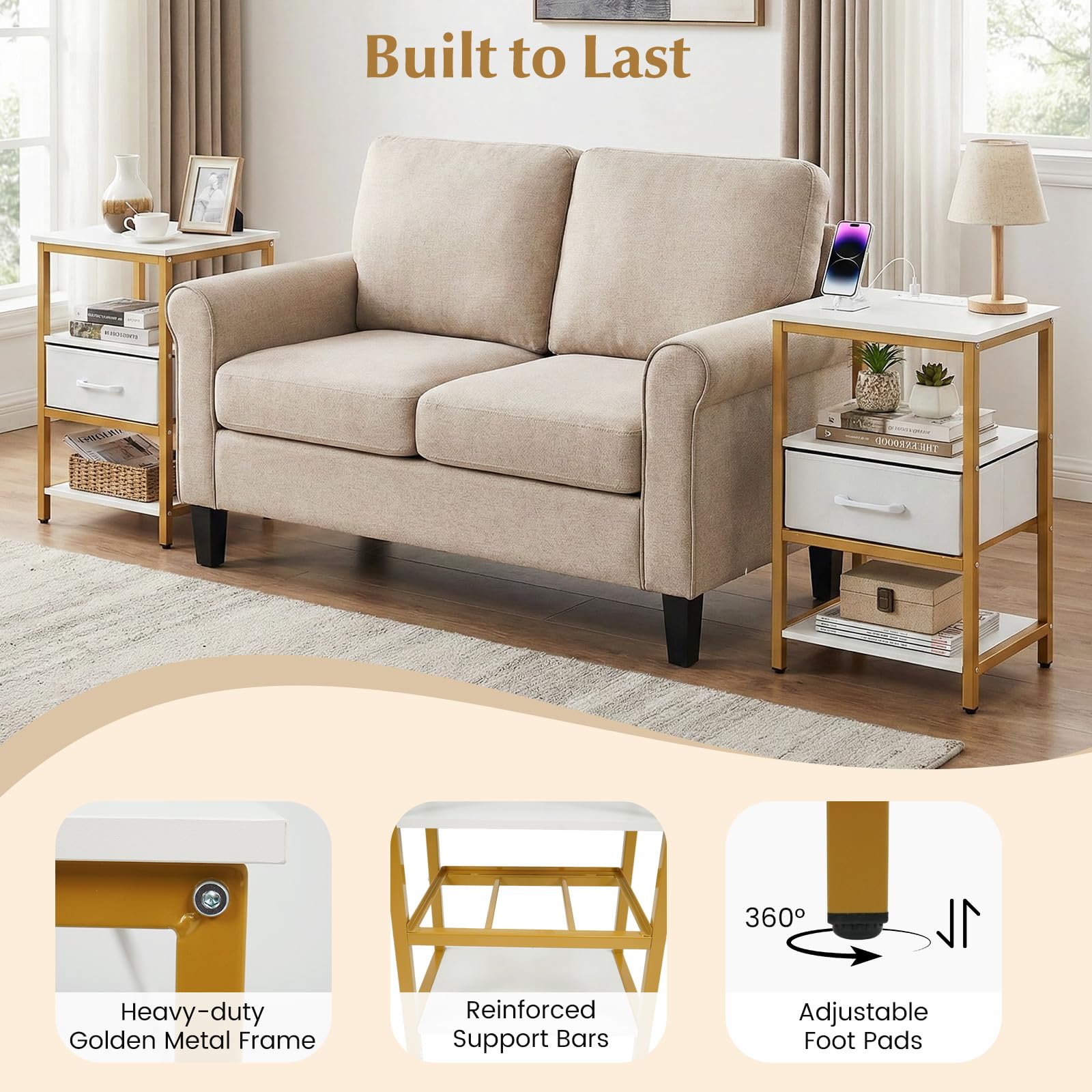 KOMFOTT 1/2 Nightstand with Charging Station Bedside Table